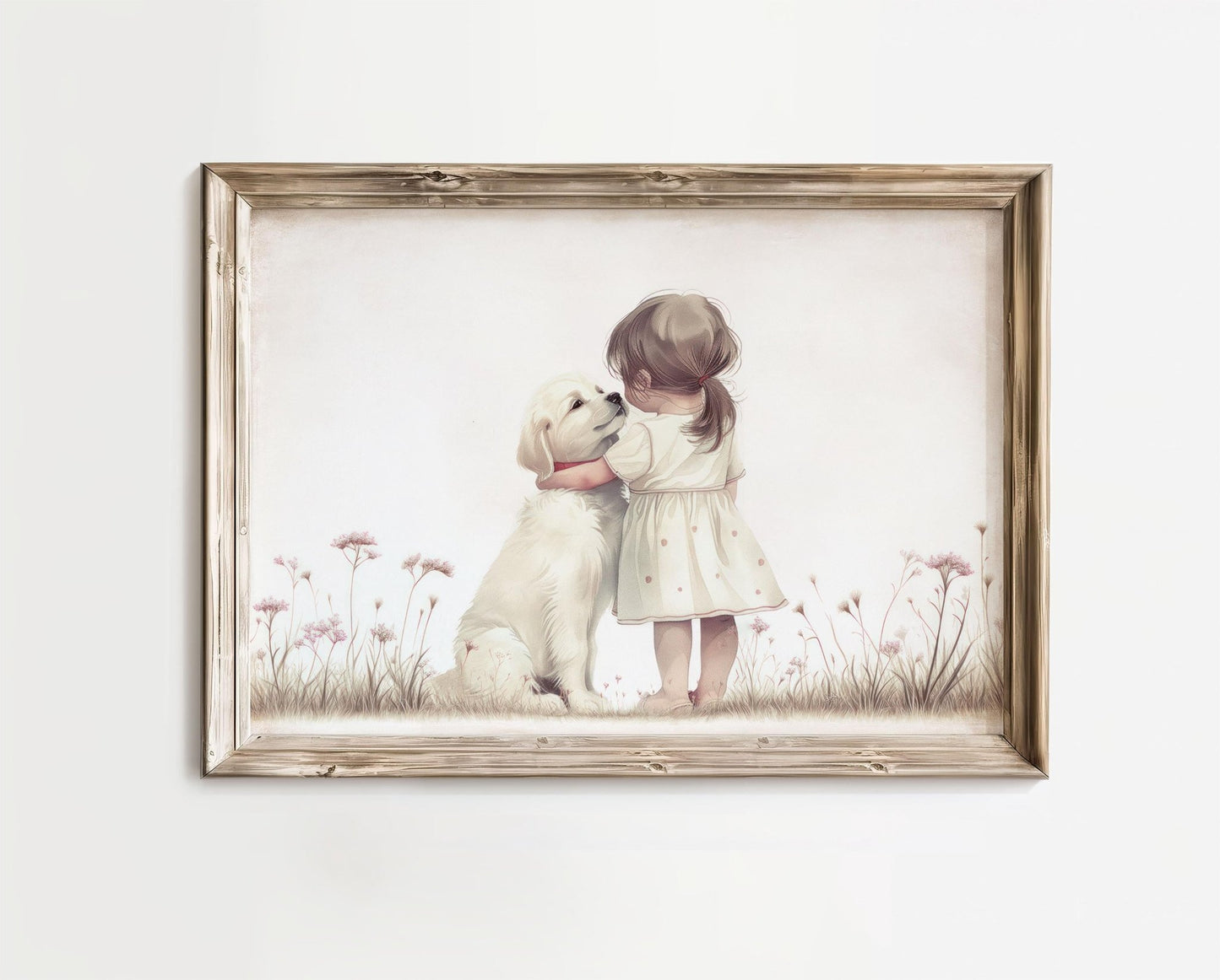 Golden Retriever Nursery Decor, Girl & Dog Art, Puppy Painting - WildfieldPrints