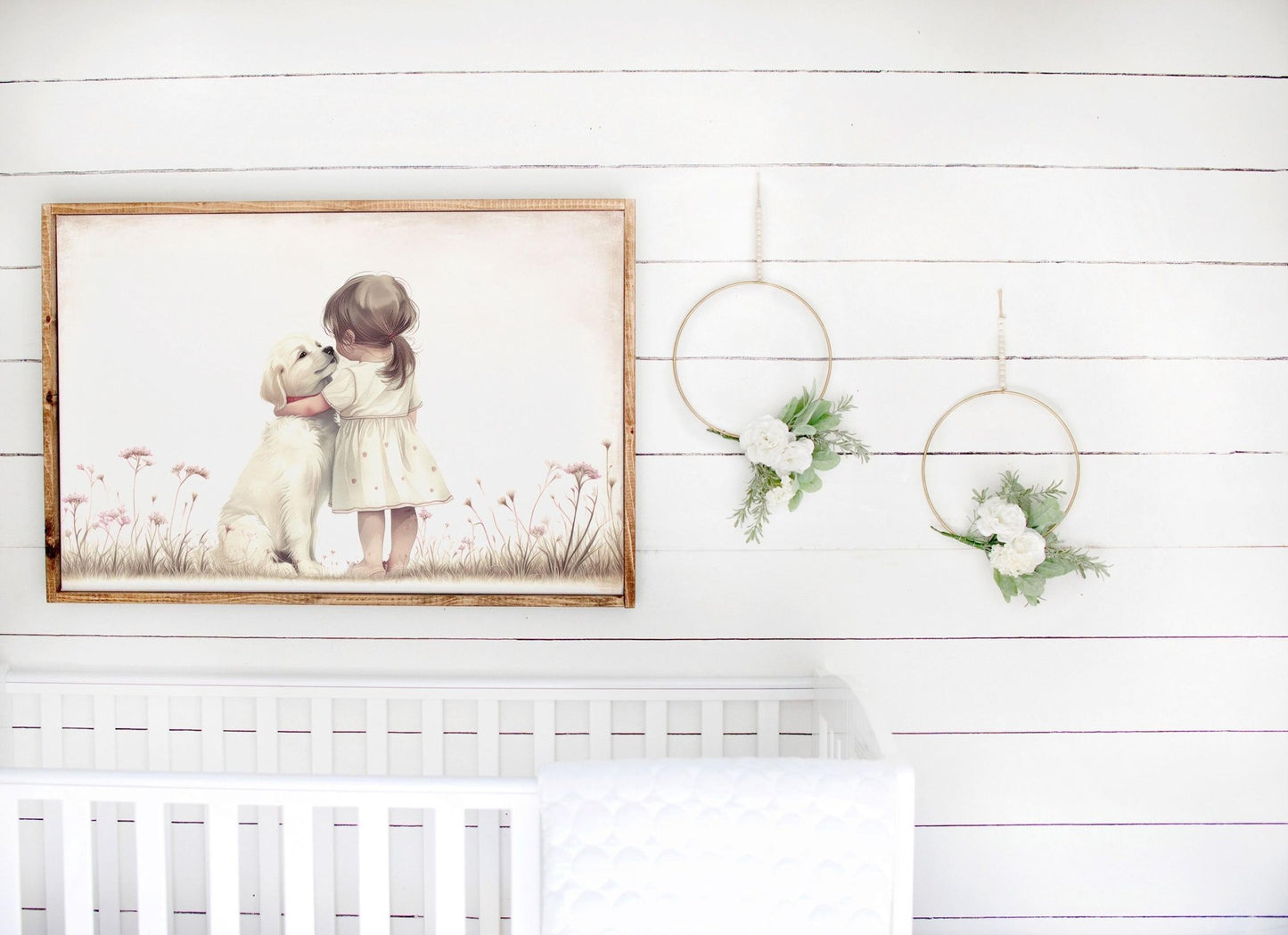 Golden Retriever Nursery Decor, Girl & Dog Art, Puppy Painting - WildfieldPrints