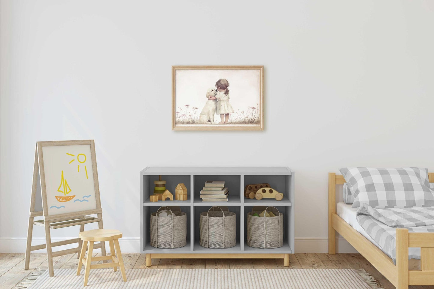 Golden Retriever Nursery Decor, Girl & Dog Art, Puppy Painting - WildfieldPrints