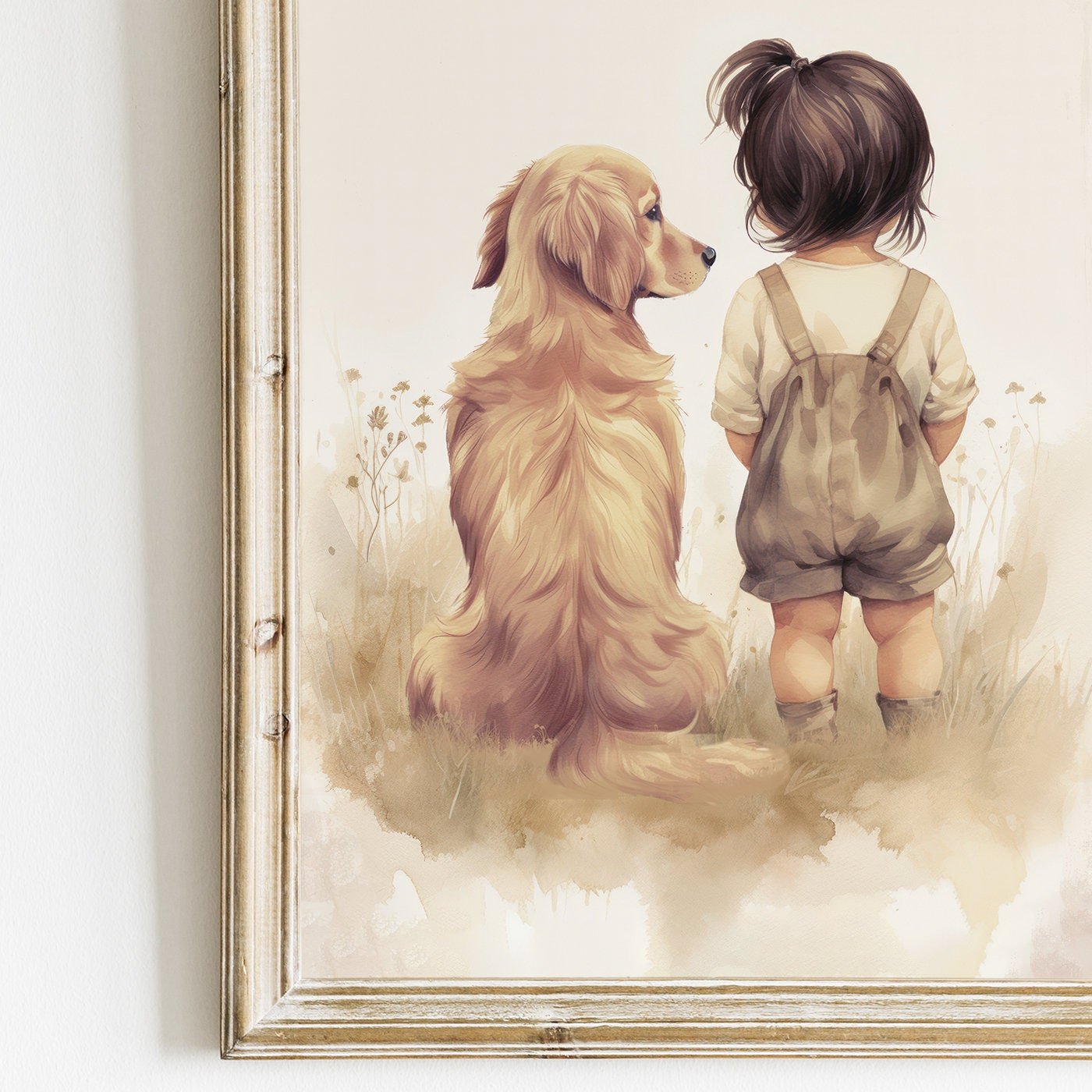 Golden Retriever Nursery Decor, Girl & Dog Painting, Baby Shower Gift - WildfieldPrints