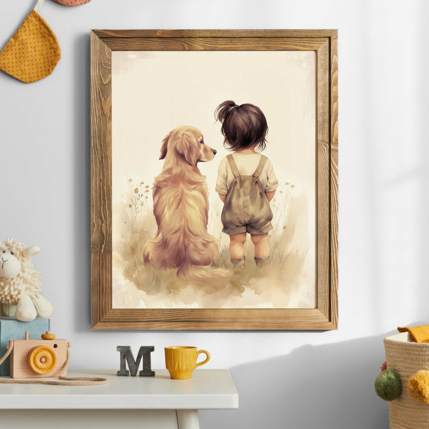 Golden Retriever Nursery Decor, Girl & Dog Painting, Baby Shower Gift - WildfieldPrints