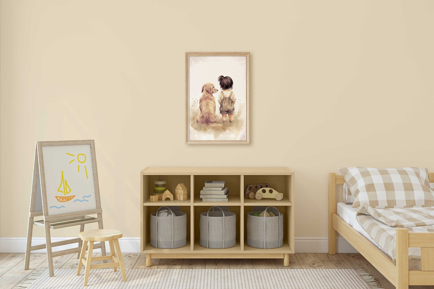 Golden Retriever Nursery Decor, Girl & Dog Painting, Baby Shower Gift - WildfieldPrints