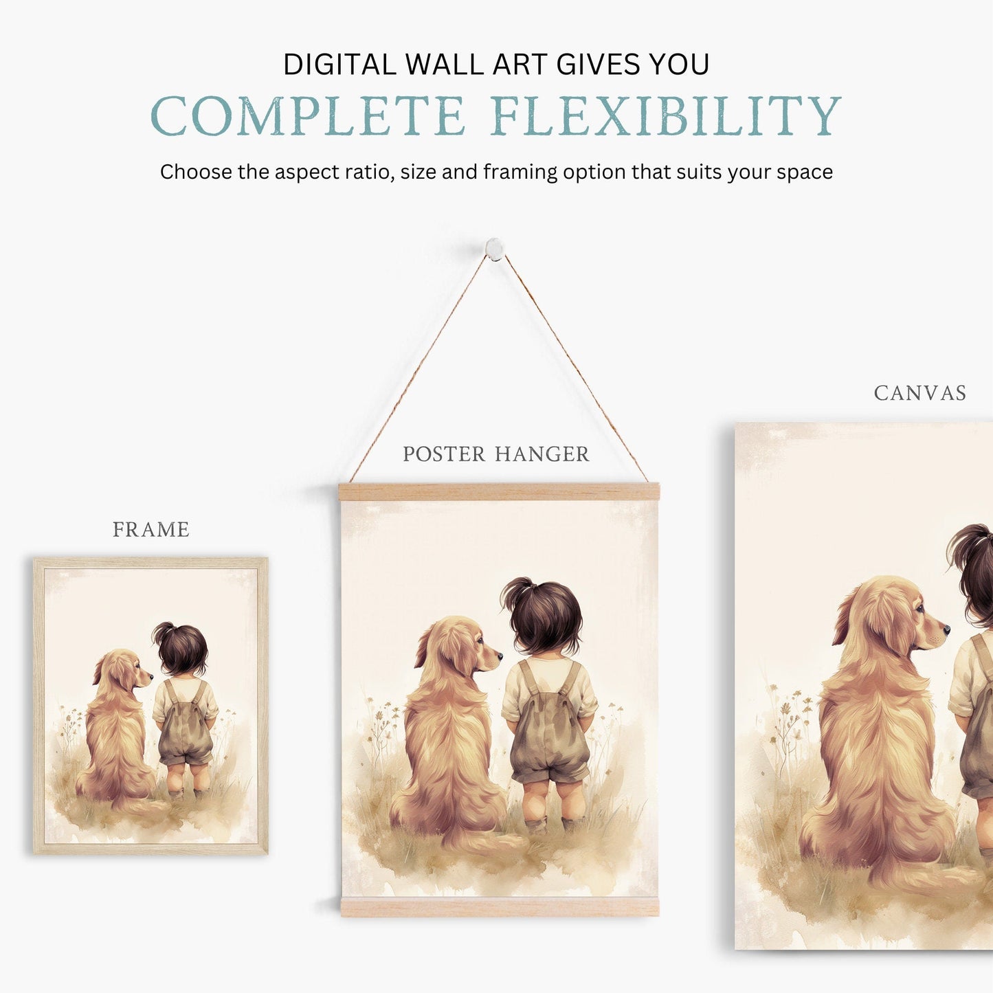 Golden Retriever Nursery Decor, Girl & Dog Painting, Baby Shower Gift - WildfieldPrints