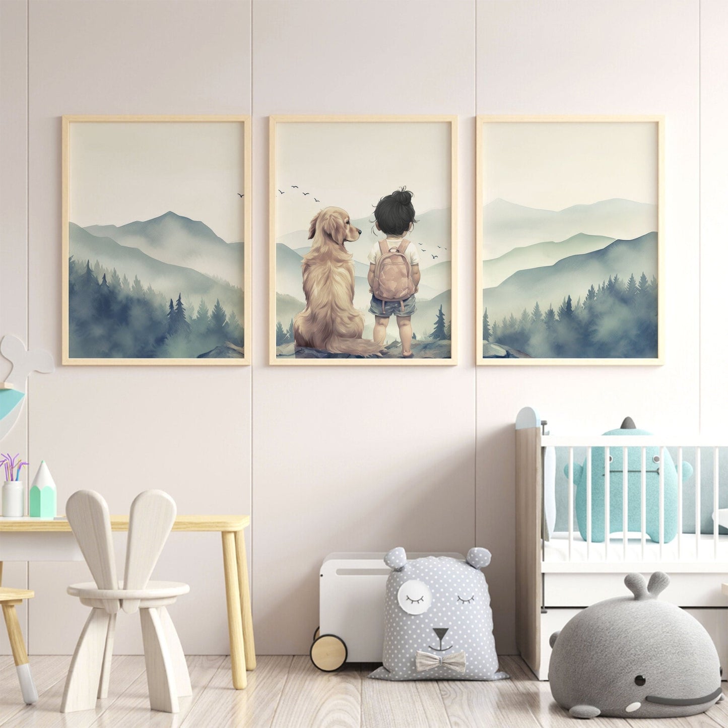 Golden Retriever Nursery Decor, Girl & Dog Wall Art, Dog Painting - WildfieldPrints