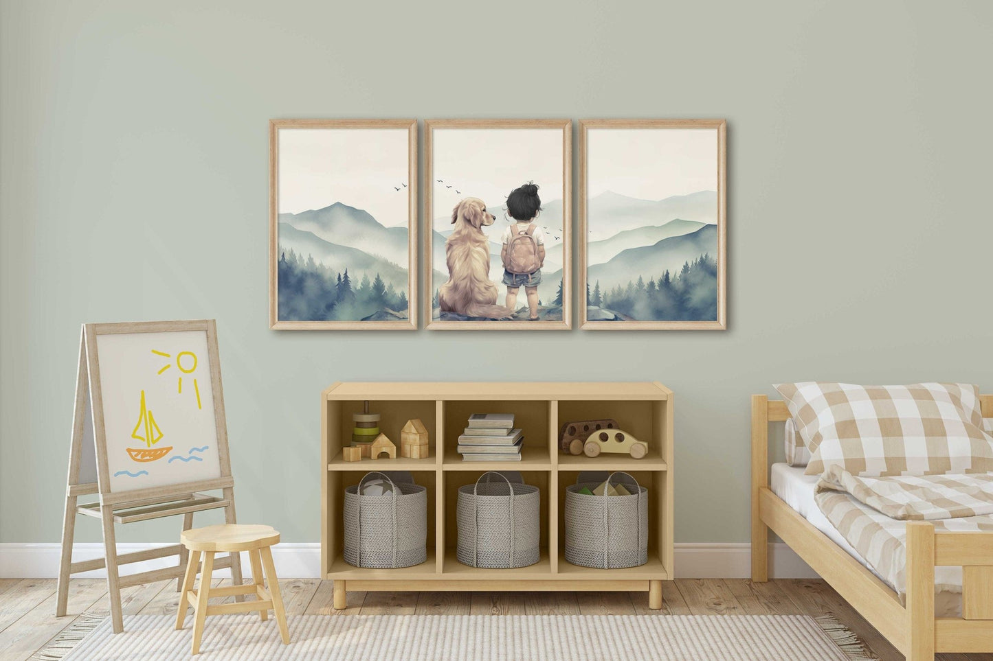 Golden Retriever Nursery Decor, Girl & Dog Wall Art, Dog Painting - WildfieldPrints