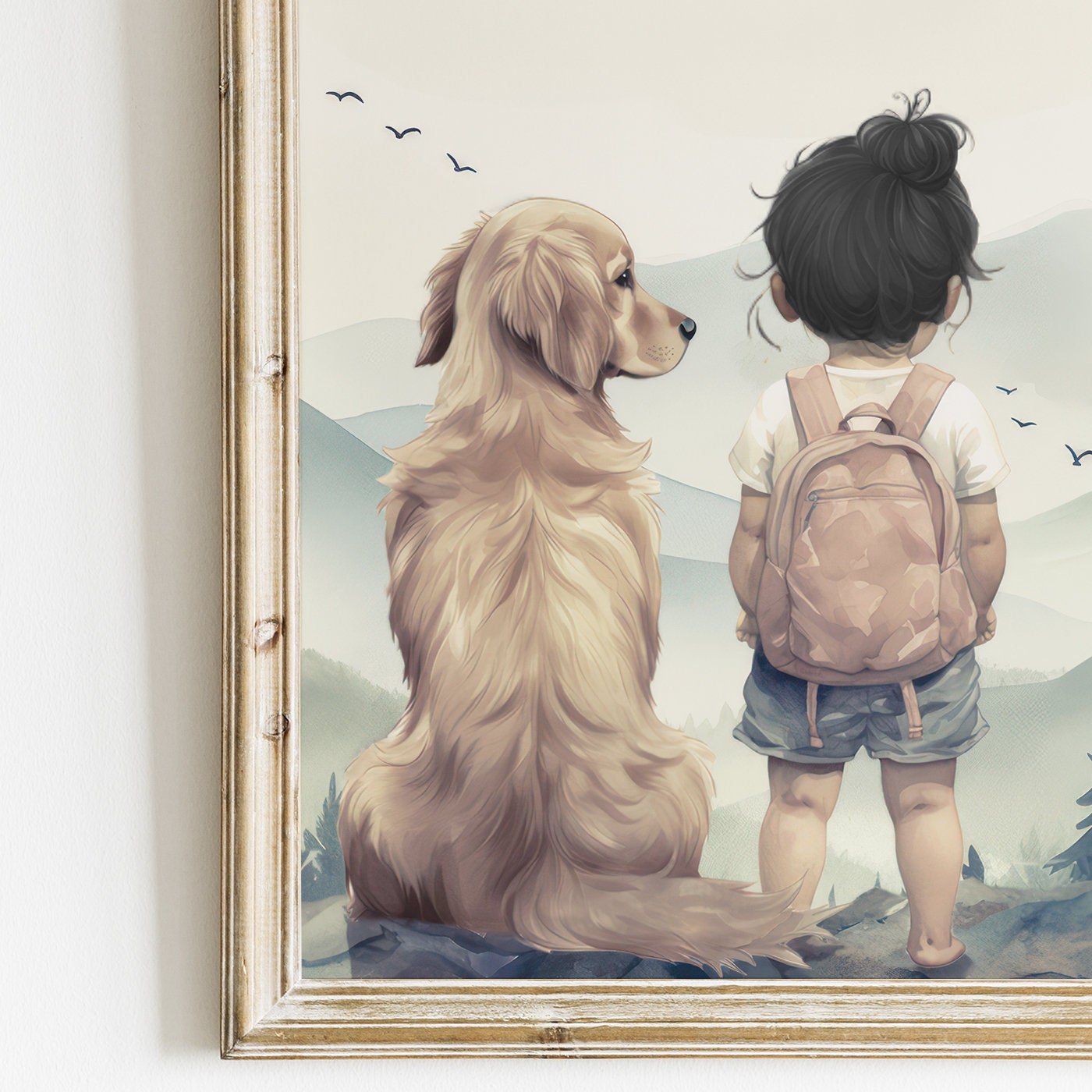 Golden Retriever Nursery Decor, Girl & Dog Wall Art, Dog Painting - WildfieldPrints