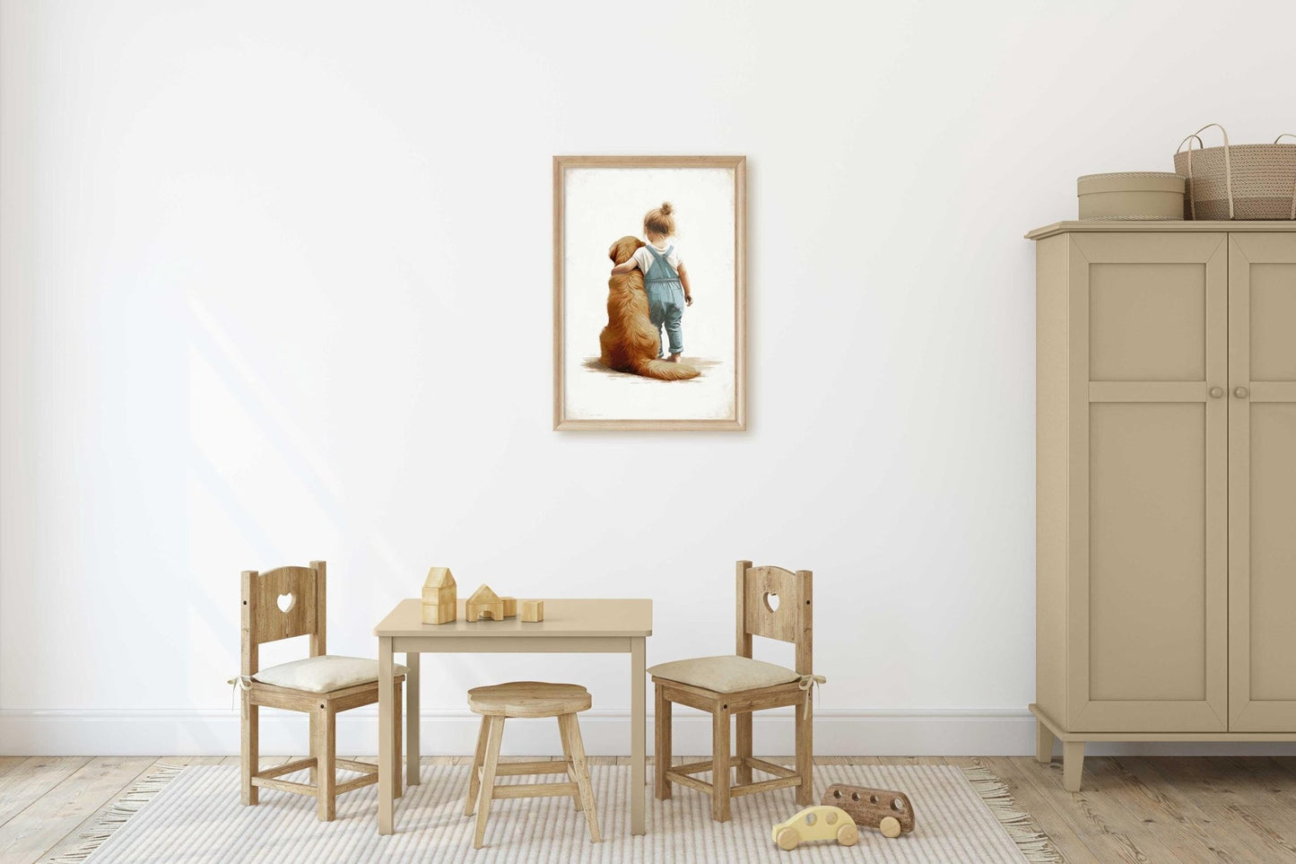 Golden Retriever Nursery Decor, Girl & Dog Wall Art, Kids Room Decor - WildfieldPrints