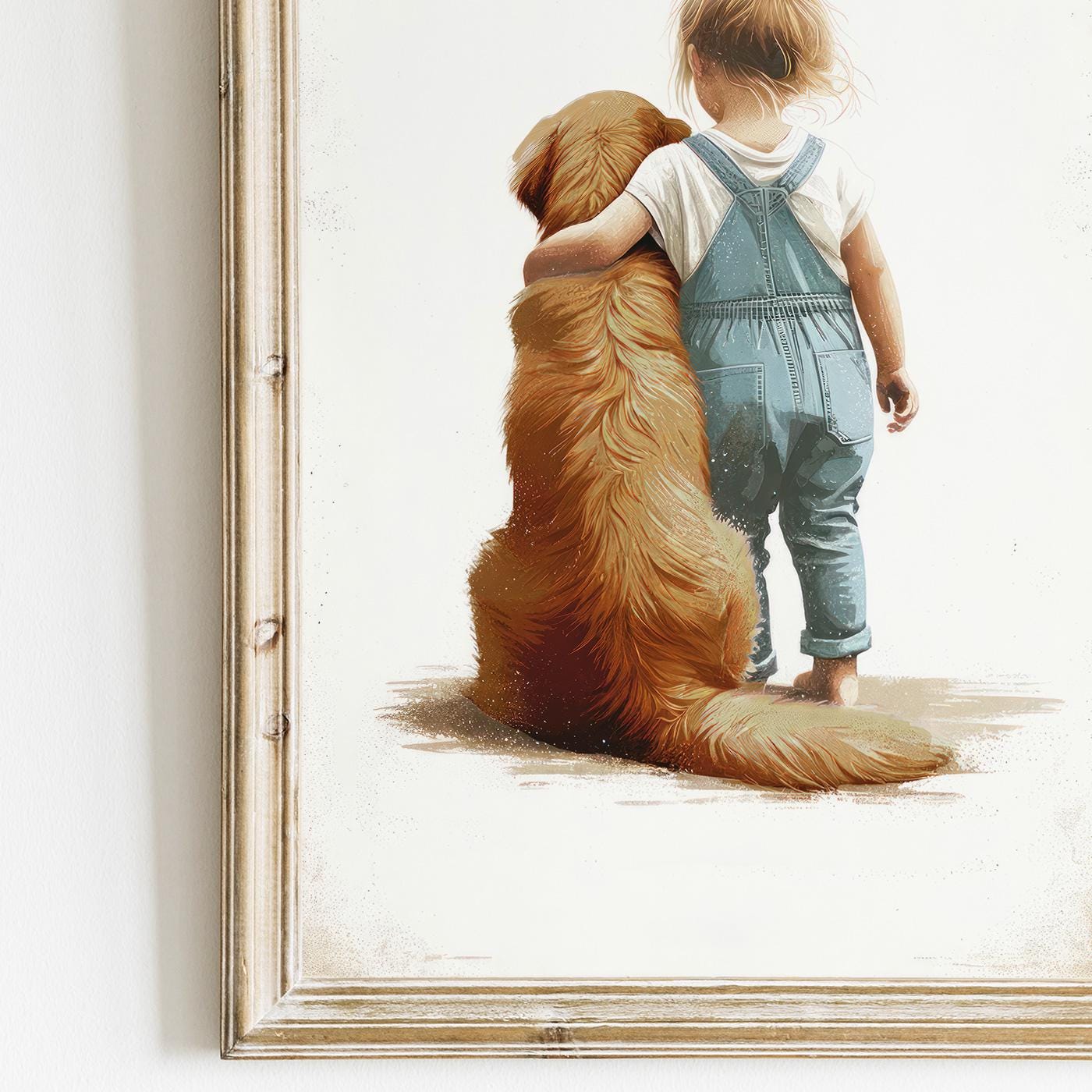 Golden Retriever Nursery Decor, Girl & Dog Wall Art, Kids Room Decor - WildfieldPrints