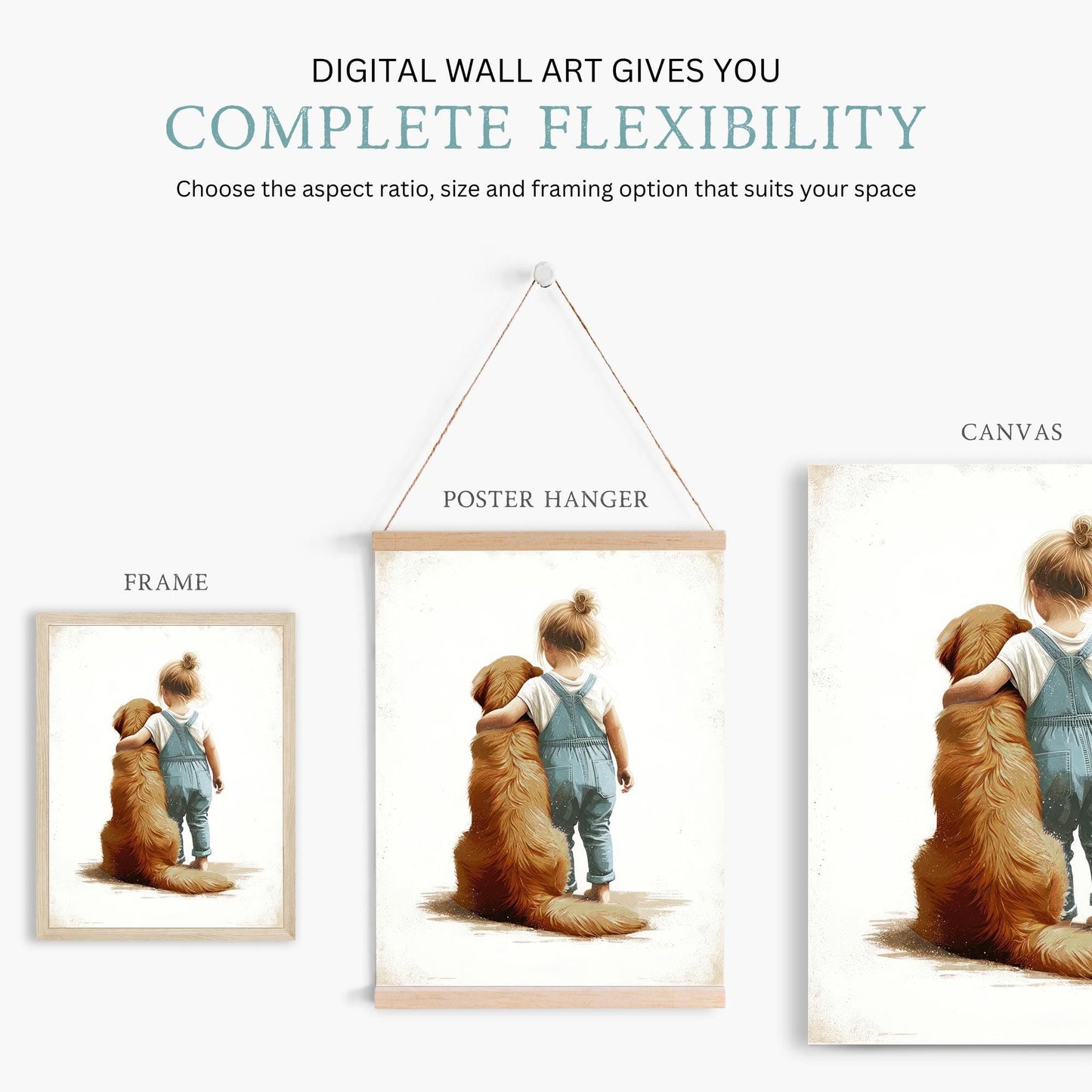 Golden Retriever Nursery Decor, Girl & Dog Wall Art, Kids Room Decor - WildfieldPrints