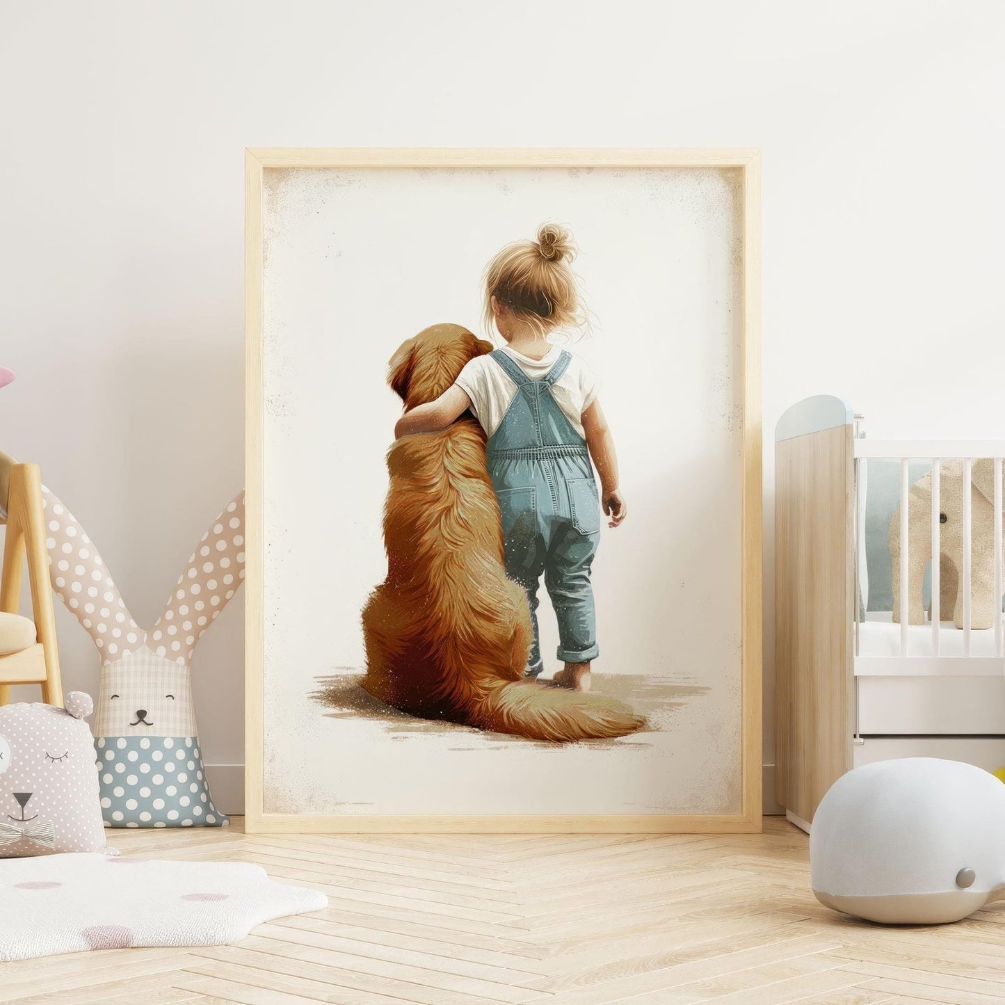 Golden Retriever Nursery Decor, Girl & Dog Wall Art, Kids Room Decor - WildfieldPrints