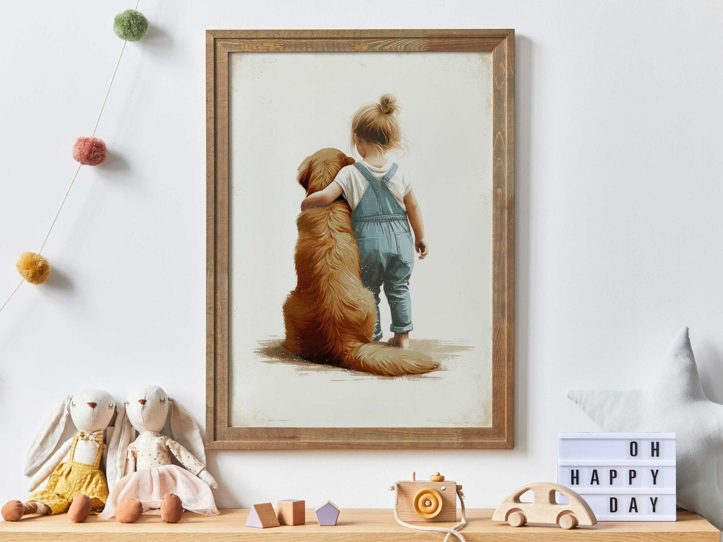 Golden Retriever Nursery Decor, Girl & Dog Wall Art, Kids Room Decor - WildfieldPrints