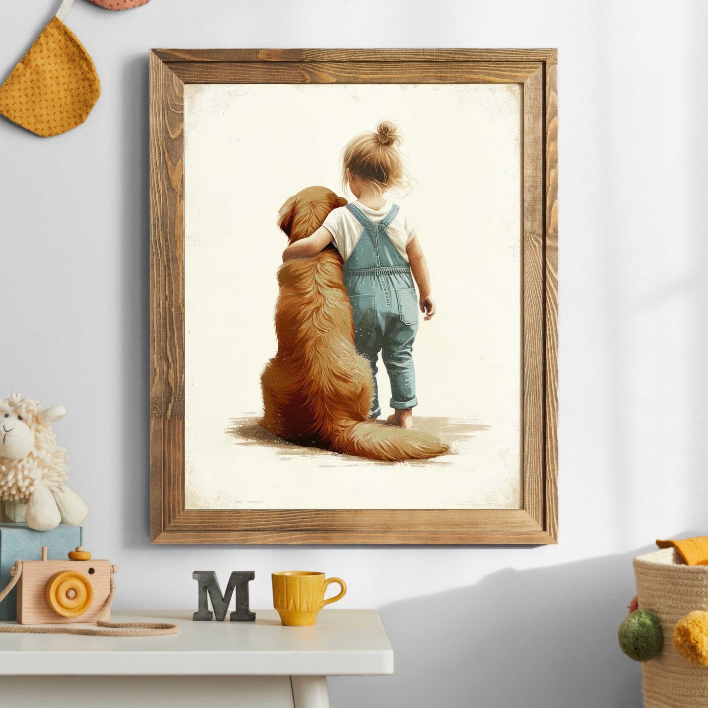 Golden Retriever Nursery Decor, Girl & Dog Wall Art, Kids Room Decor - WildfieldPrints