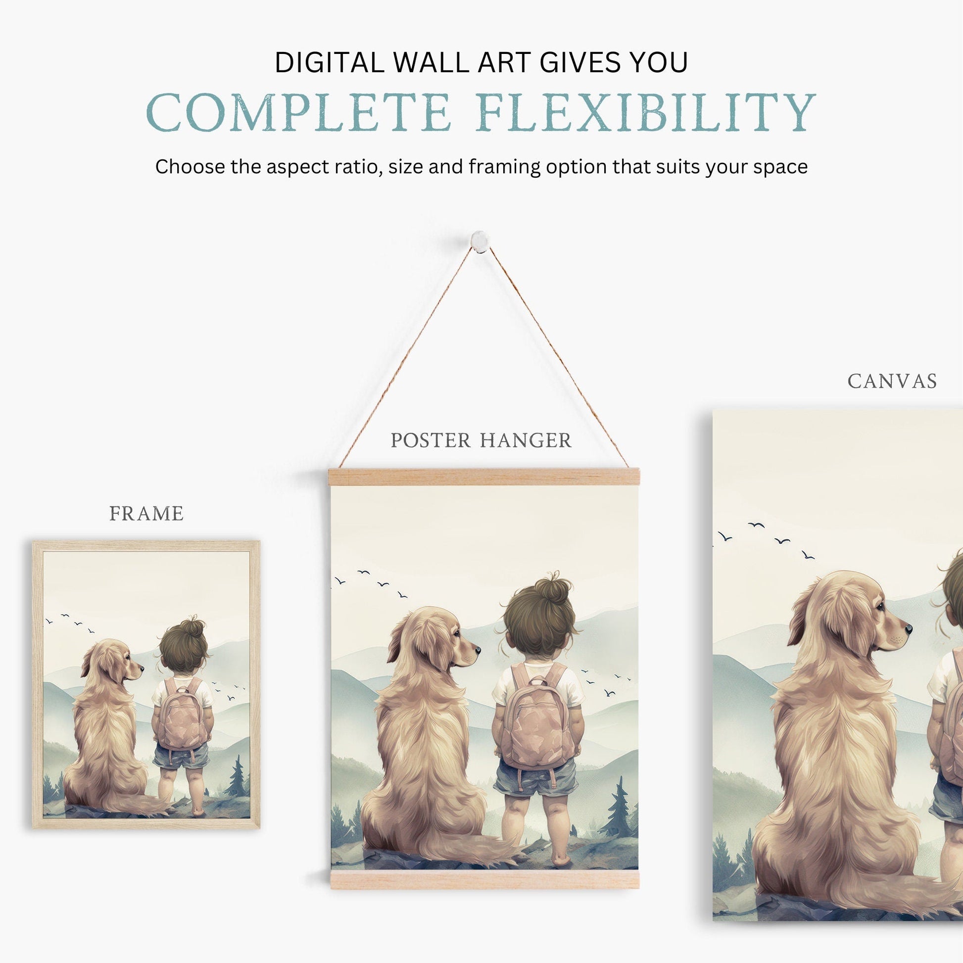 Golden Retriever Nursery Decor, Girl & Dog Wall Art, Set of 3 - WildfieldPrints