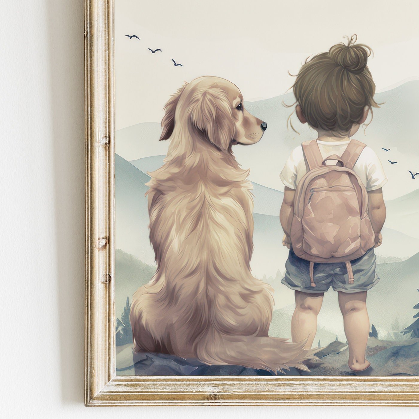 Golden Retriever Nursery Decor, Girl & Dog Wall Art, Set of 3 - WildfieldPrints