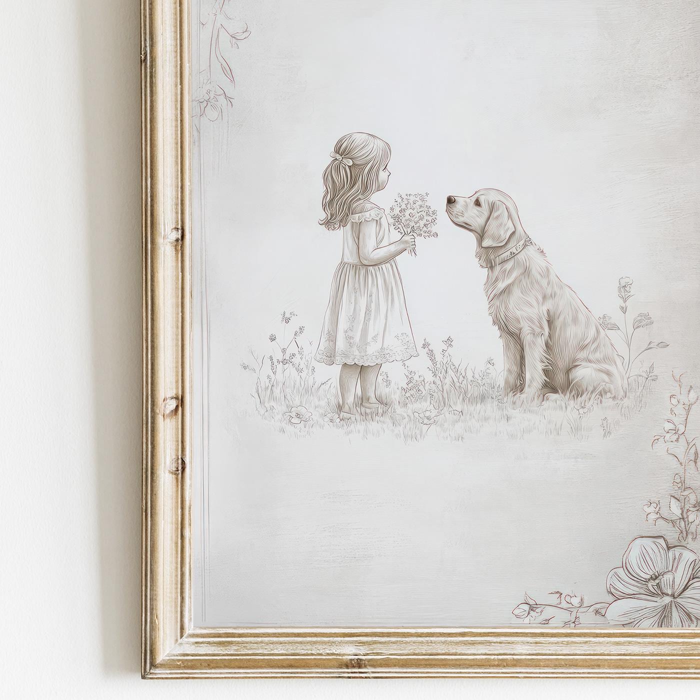 Golden Retriever Nursery Decor, Sketch Art, Golden Retriever Pencil Drawing,Girl Room Dog Decor, Golden Retriever Print,PRINTABLE Dog Art - My Store