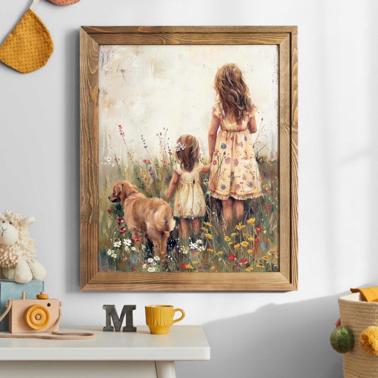 Golden Retriever Nursery Decor, Vintage Dog Wall Art, Cottagecore Painting - WildfieldPrints