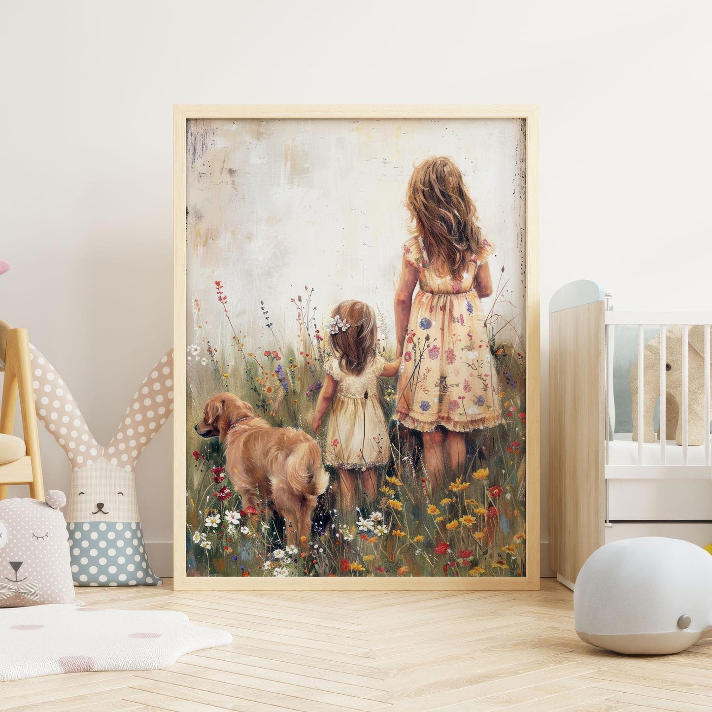 Golden Retriever Nursery Decor, Vintage Dog Wall Art, Cottagecore Painting - WildfieldPrints