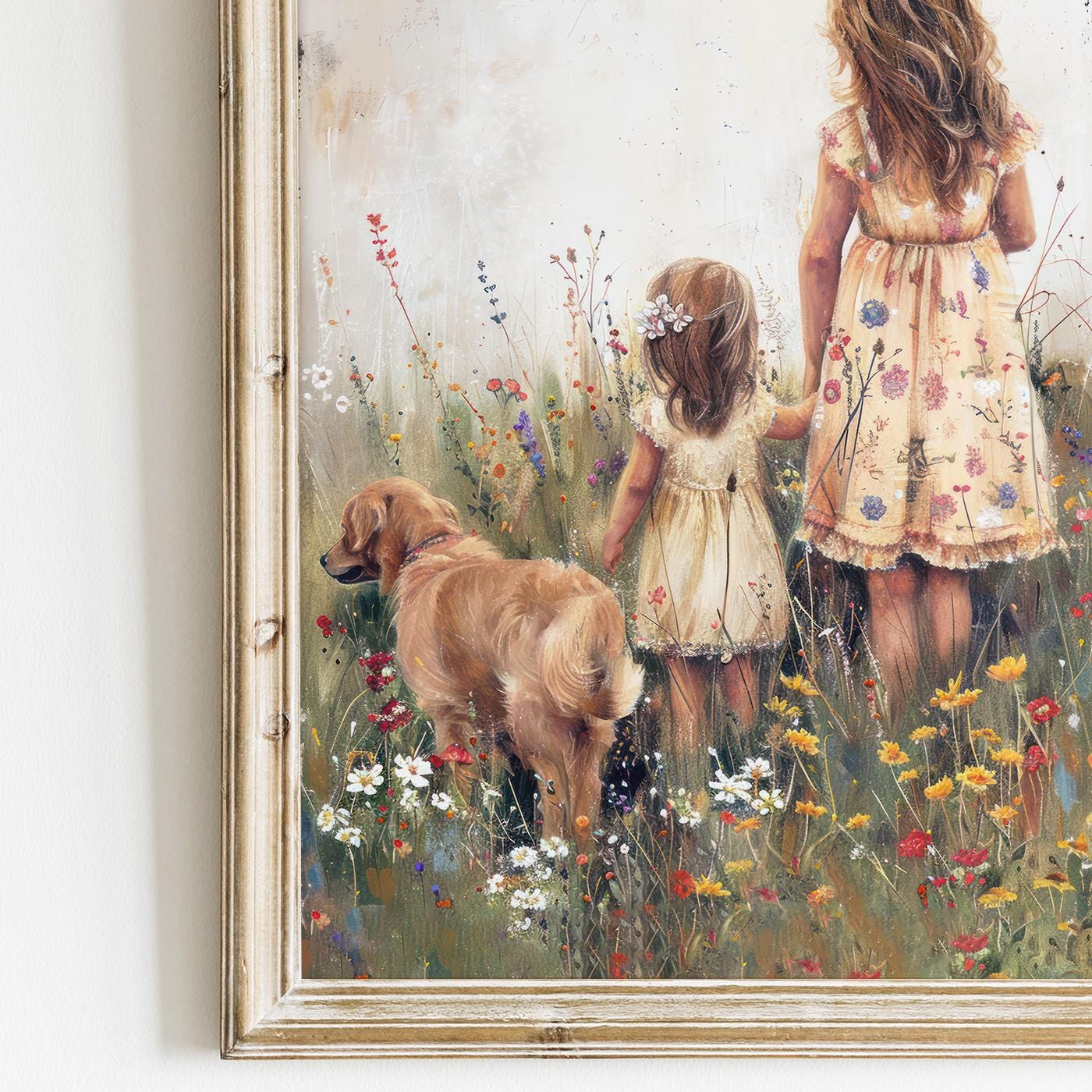 Golden Retriever Nursery Decor, Vintage Dog Wall Art, Cottagecore Painting - WildfieldPrints