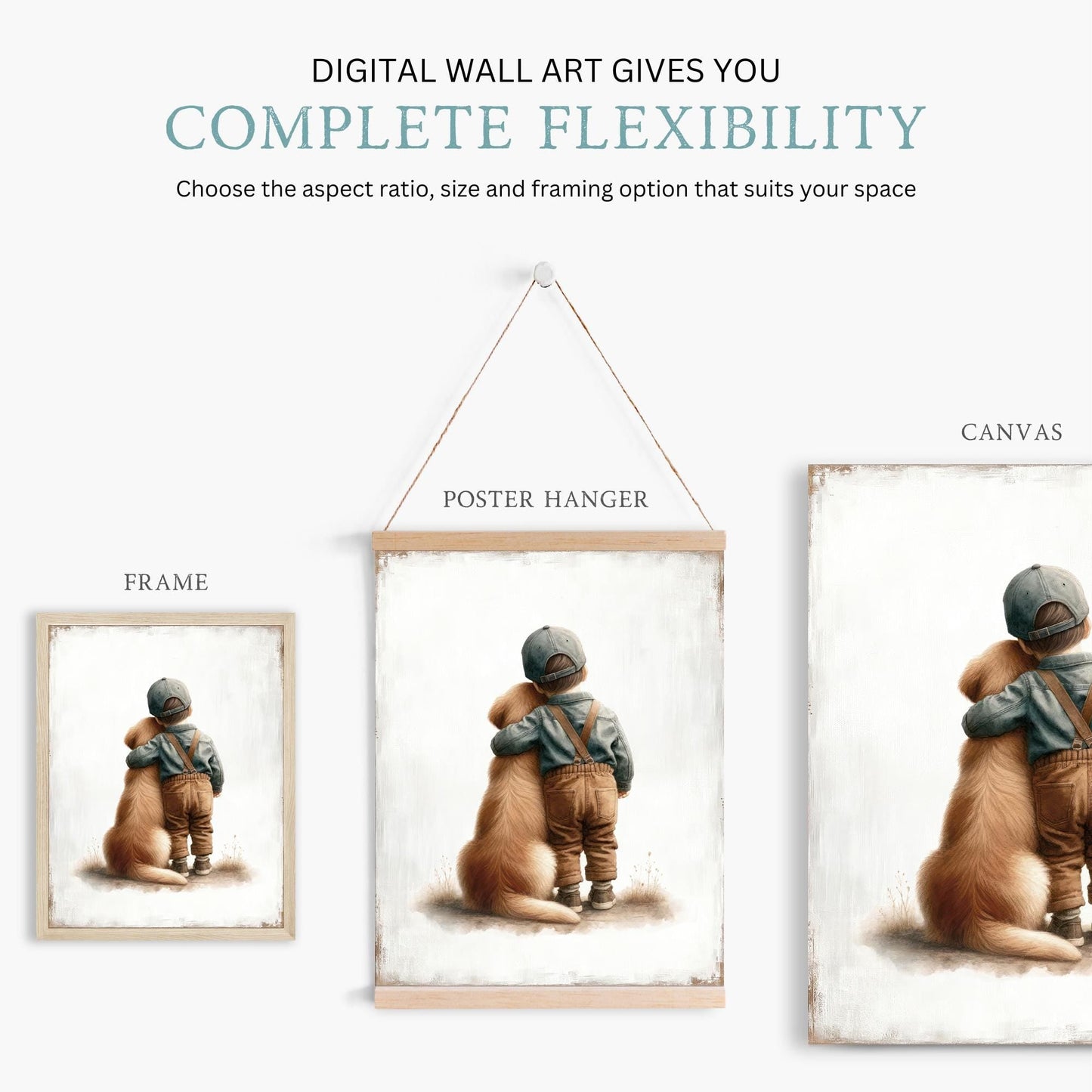 Golden Retriever Nursery Print, Boy and Dog Art, Boys Room Decor - WildfieldPrints