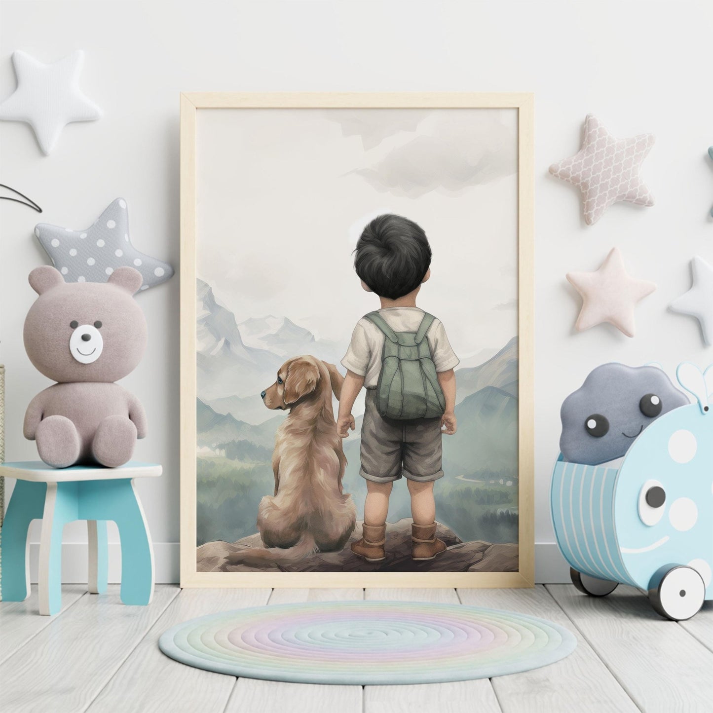 Golden Retriever Nursery Print, Boy Dog Portrait, Puppy Room Decor - WildfieldPrints