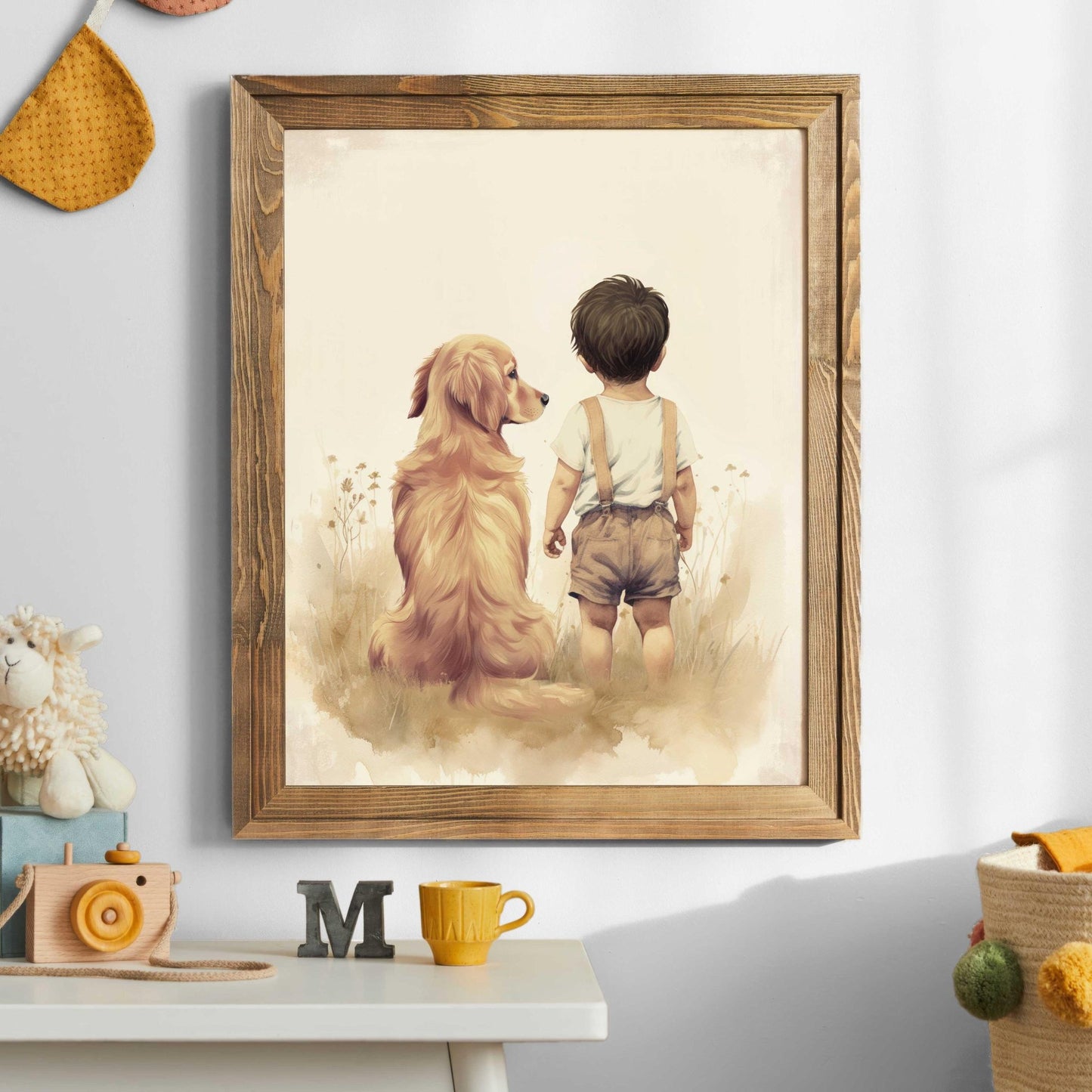 Golden Retriever Nursery Print, Boys Room Decor, Dog Artwork - WildfieldPrints