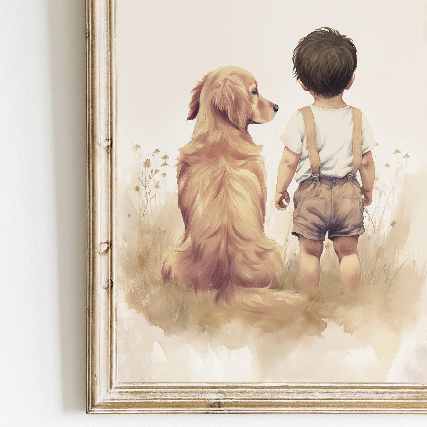 Golden Retriever Nursery Print, Boys Room Decor, Dog Artwork - WildfieldPrints