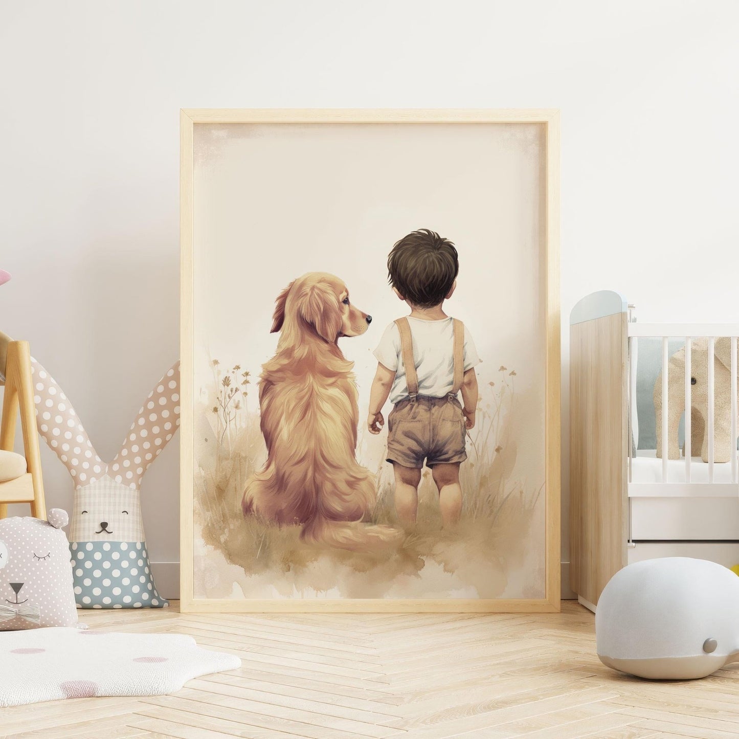 Golden Retriever Nursery Print, Boys Room Decor, Dog Artwork - WildfieldPrints