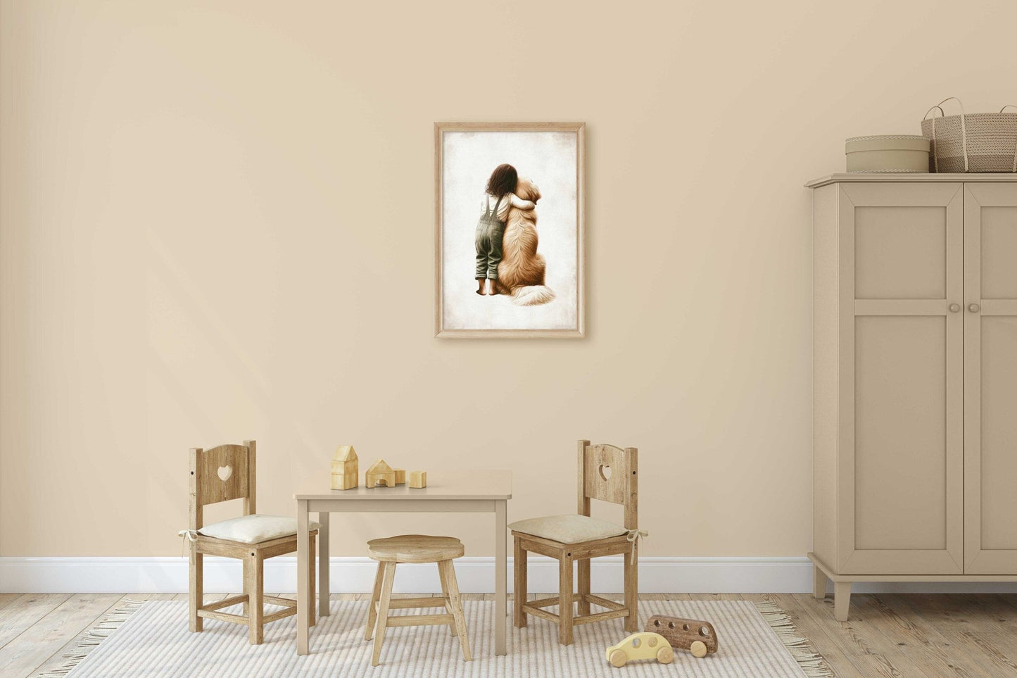 Golden Retriever Nursery Print, Girl and Dog Artwork, Toddler Room Decor - WildfieldPrints