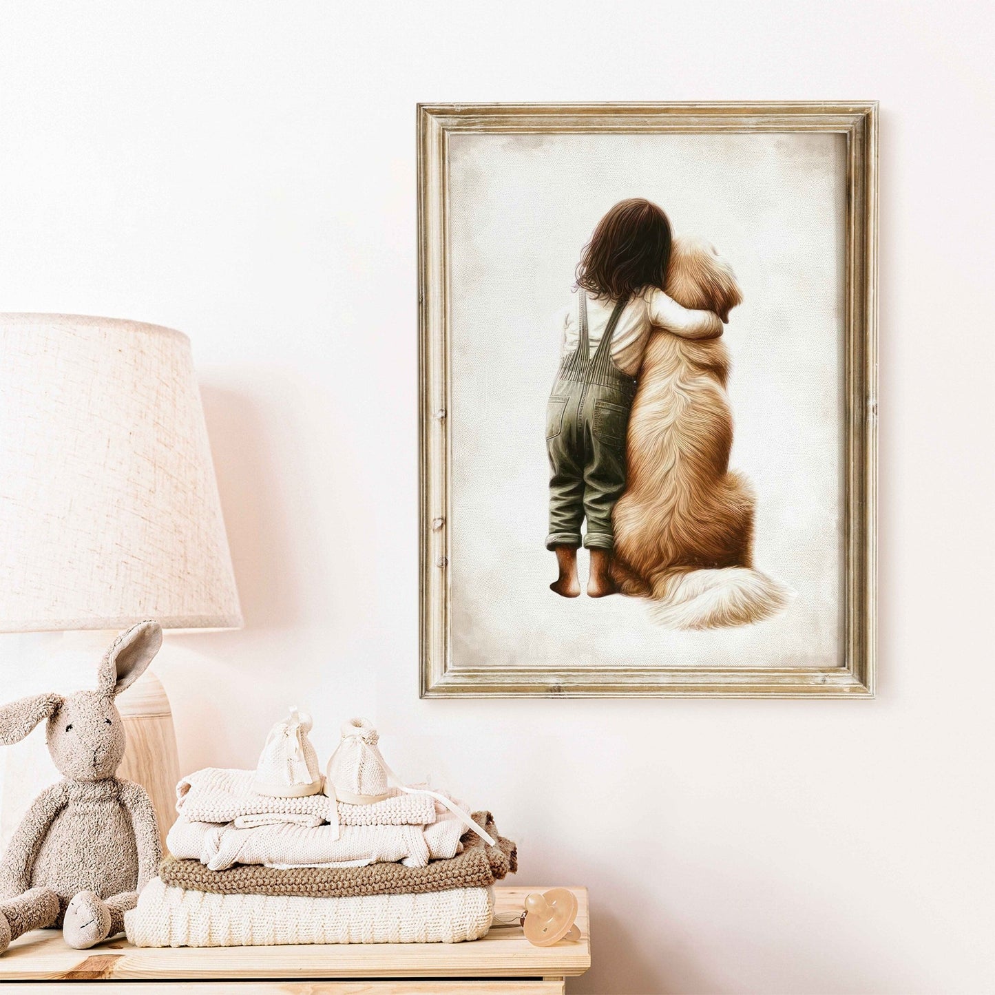Golden Retriever Nursery Print, Girl and Dog Artwork, Toddler Room Decor - WildfieldPrints