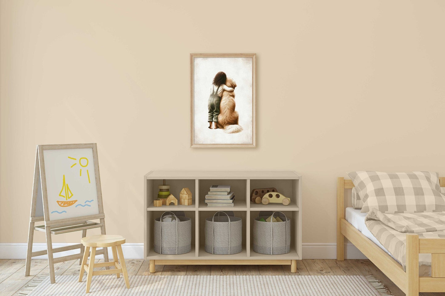 Golden Retriever Nursery Print, Girl and Dog Artwork, Toddler Room Decor - WildfieldPrints