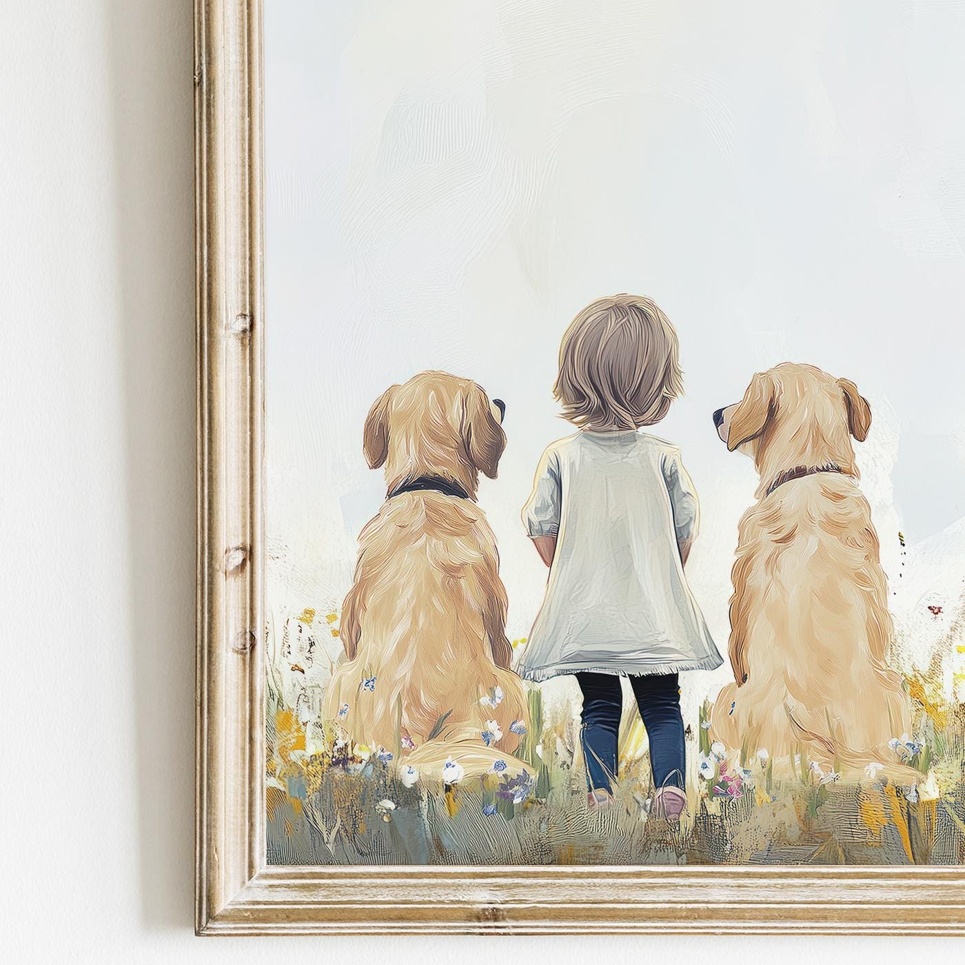 Golden Retriever Nursery Print, Set of 3, Dog Family Portrait, Dog Nursery Decor, Dog Wall Art, Kids with Dogs, Printable Dog Wall Art Girls - My Store
