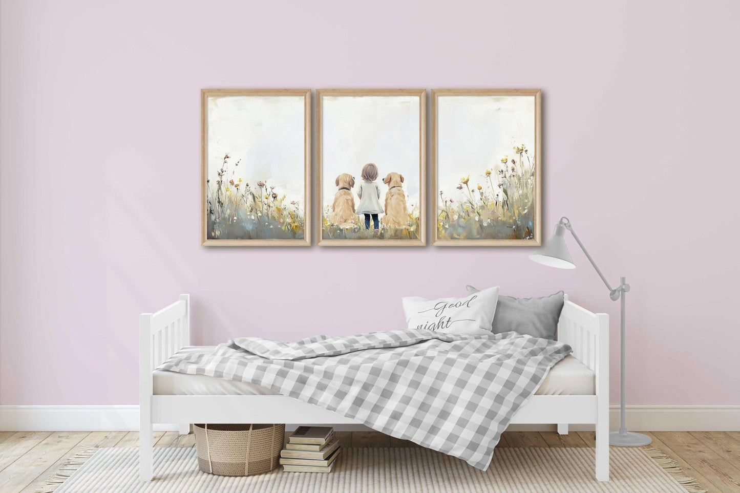 Golden Retriever Nursery Print, Set of 3, Dog Family Portrait, Dog Nursery Decor, Dog Wall Art, Kids with Dogs, Printable Dog Wall Art Girls - My Store