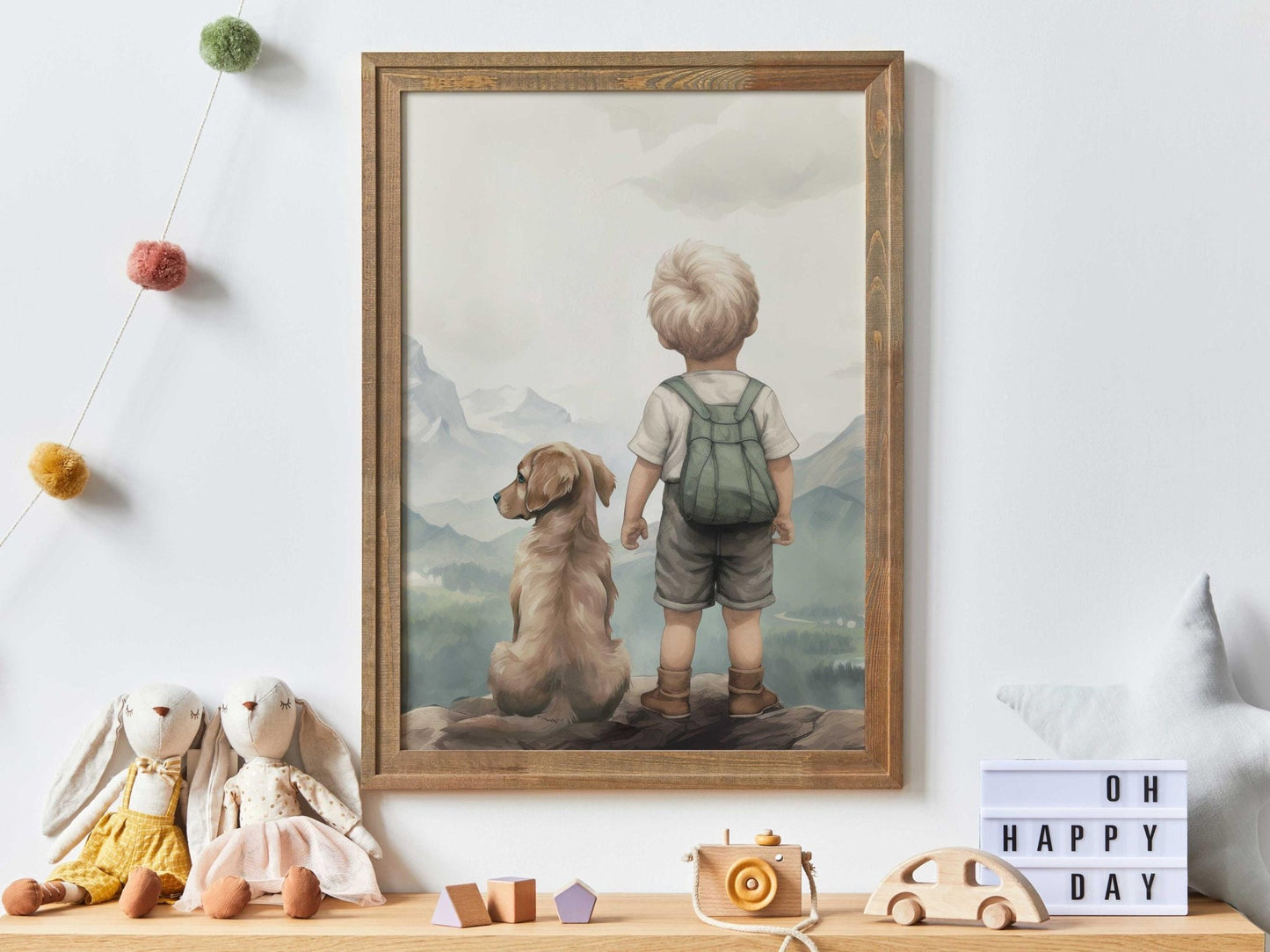 Golden Retriever Print Nursery, Boy & Dog Painting, Golden Retriever Portrait Kids, Puppy Nursery Wall Art, Printable Dog Wall Art for Boy - My Store