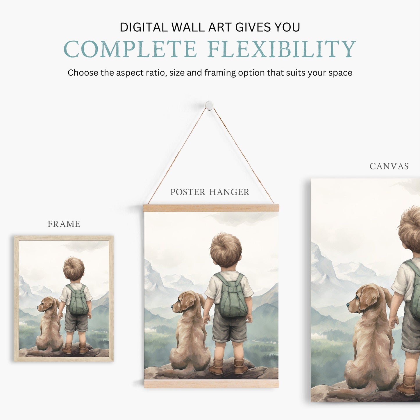 Golden Retriever Puppy Nursery Decor, Boy & Dog Wall Art, Painting - WildfieldPrints
