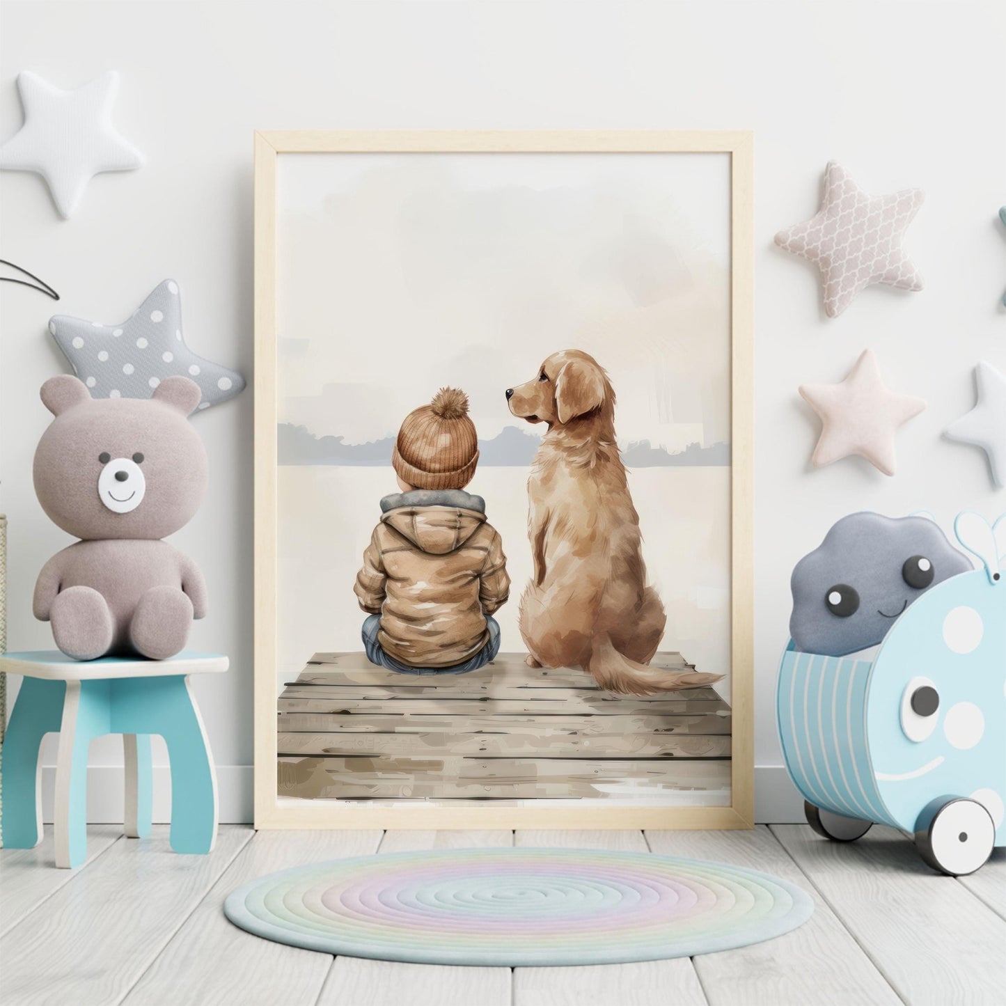 Golden Retriever Wall Art, Boy Nursery Dog Decor, Family Canine Print - WildfieldPrints