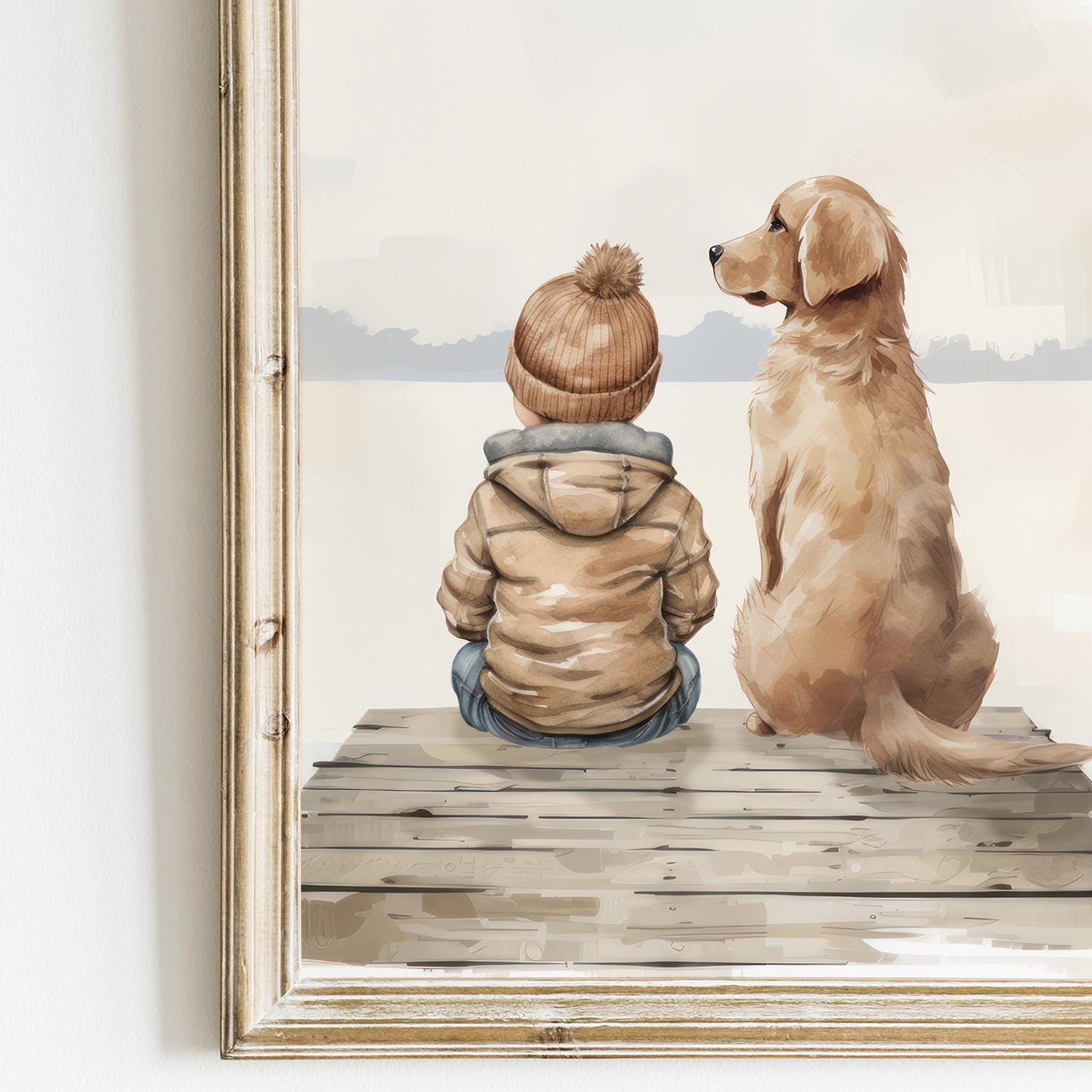 Golden Retriever Wall Art, Boy Nursery Dog Decor, Family Canine Print - WildfieldPrints