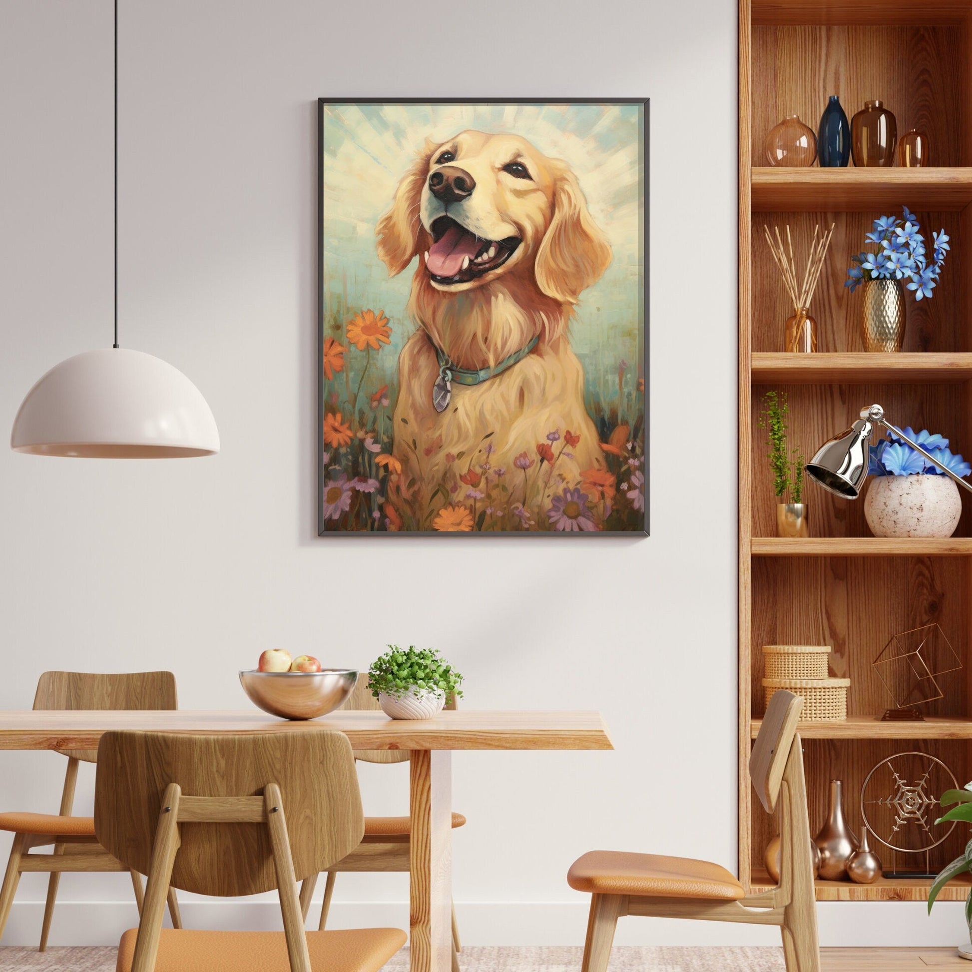 Golden Retriever Wall Art, Dog Lover Gift, Happy Dog Portrait - WildfieldPrints