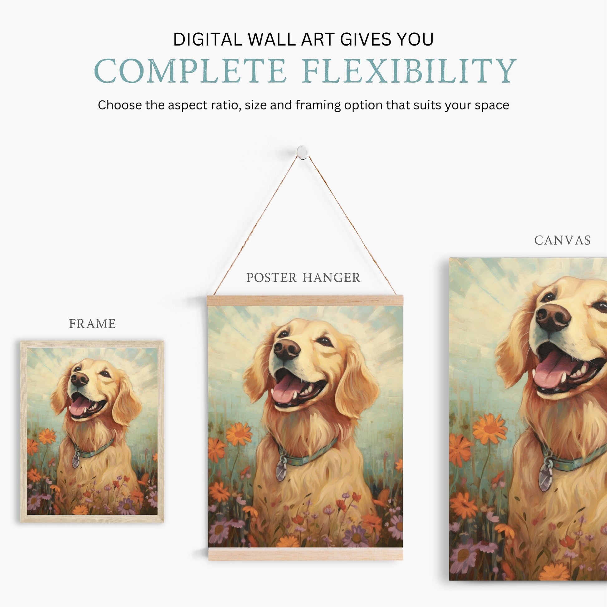 Golden Retriever Wall Art, Dog Lover Gift, Happy Dog Portrait - WildfieldPrints