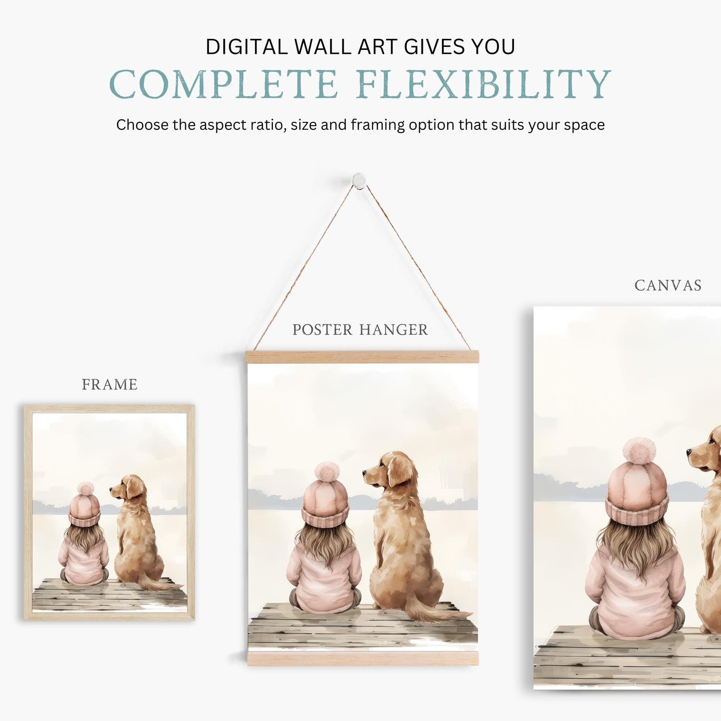 Golden Retriever Wall Art, Girl & Dog Decor, Lake Nursery Prints - WildfieldPrints
