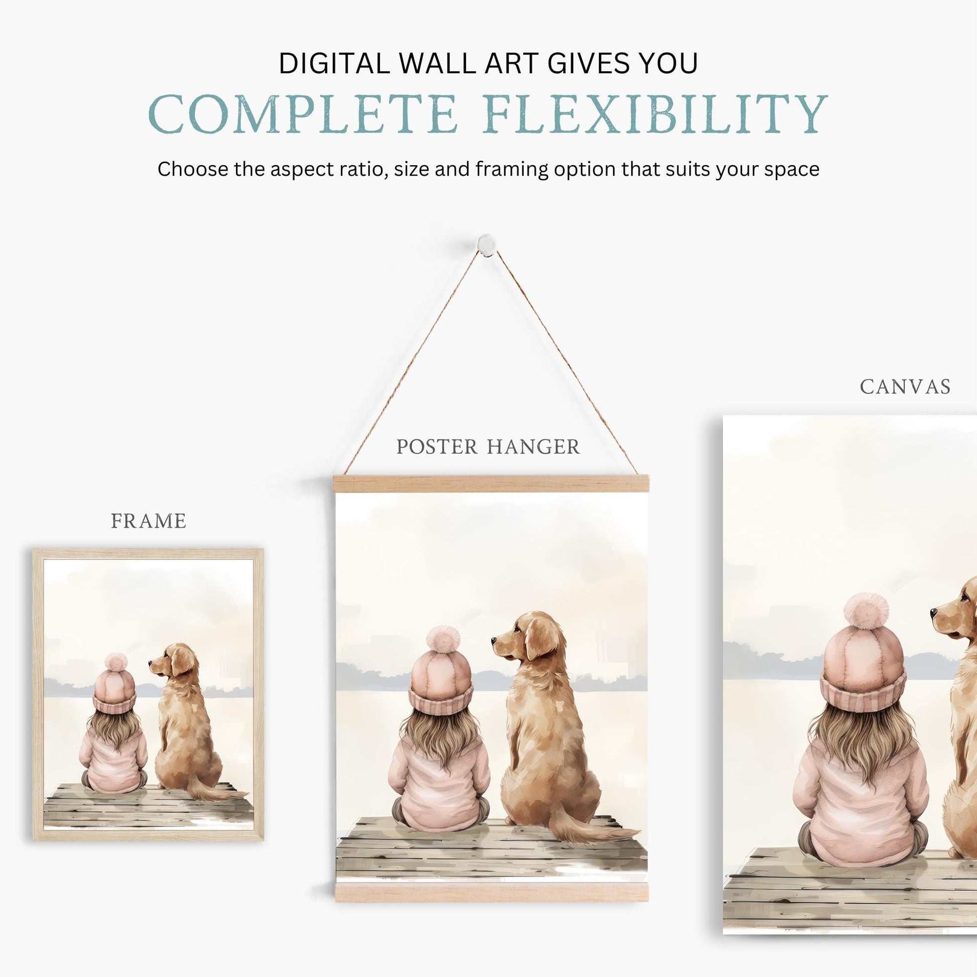 Golden Retriever Wall Art, Girl & Dog Decor, Lake Nursery Prints - WildfieldPrints