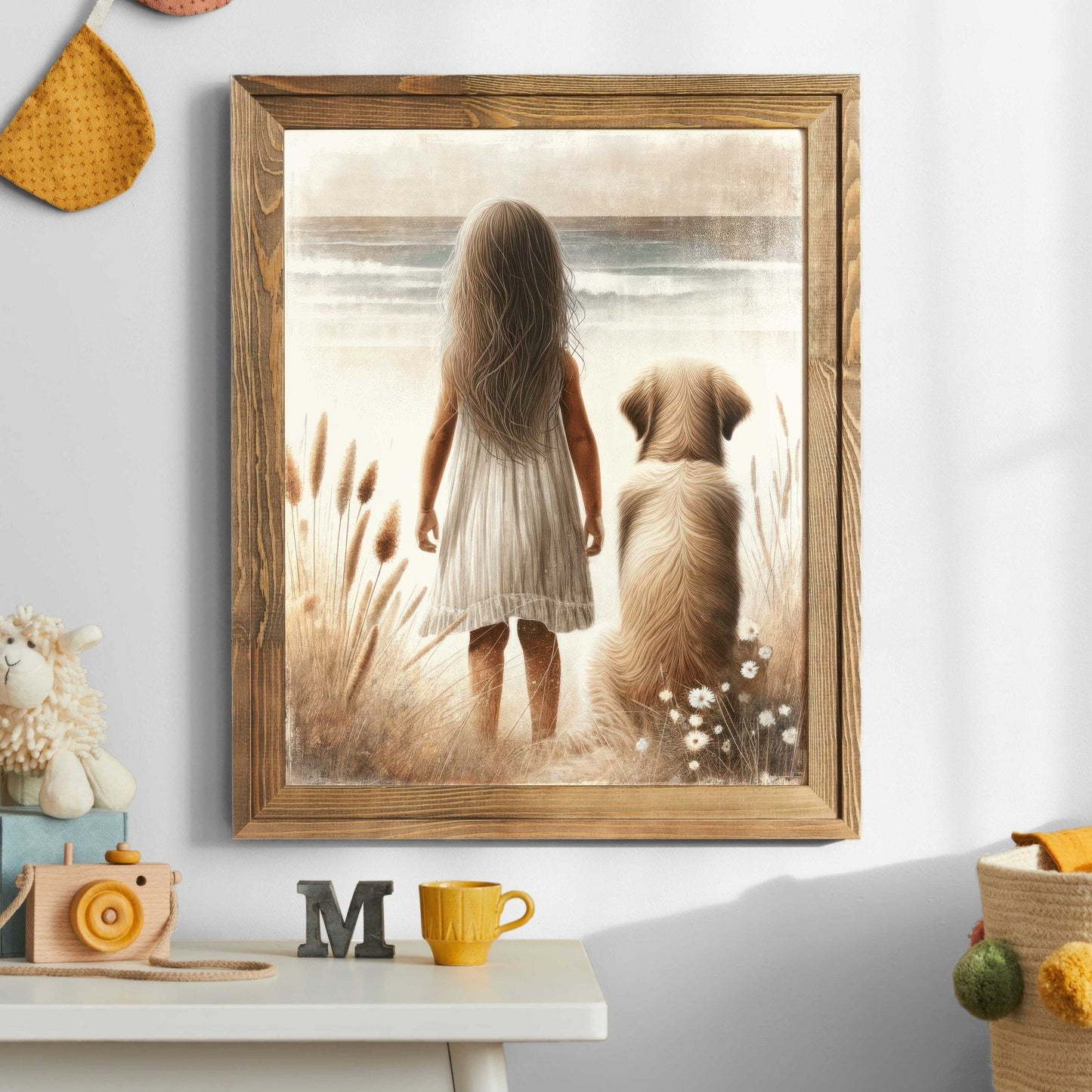Golden Retriever Wall Art, Girl & Dog Decor, Nursery Painting - WildfieldPrints
