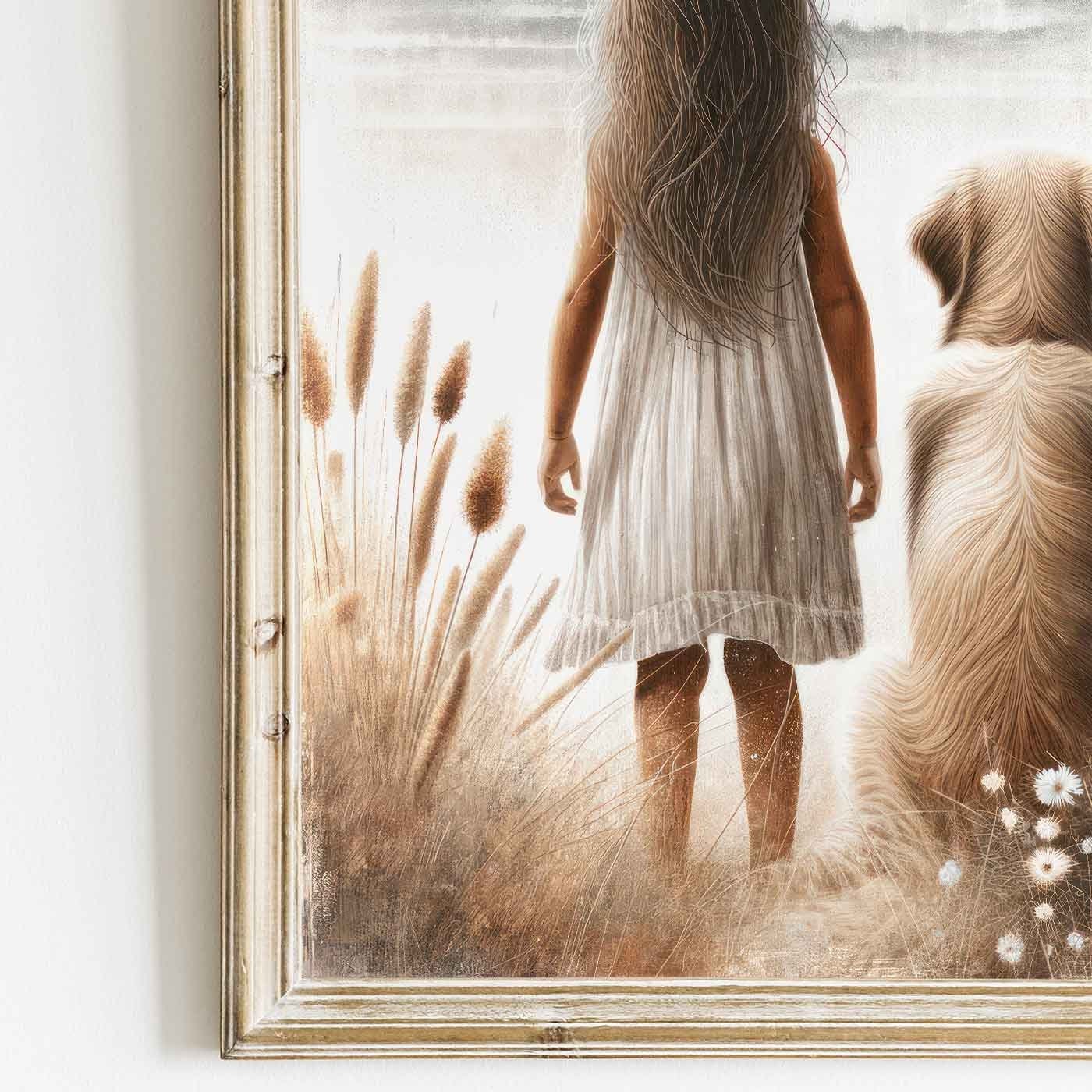 Golden Retriever Wall Art, Girl & Dog Decor, Nursery Painting - WildfieldPrints