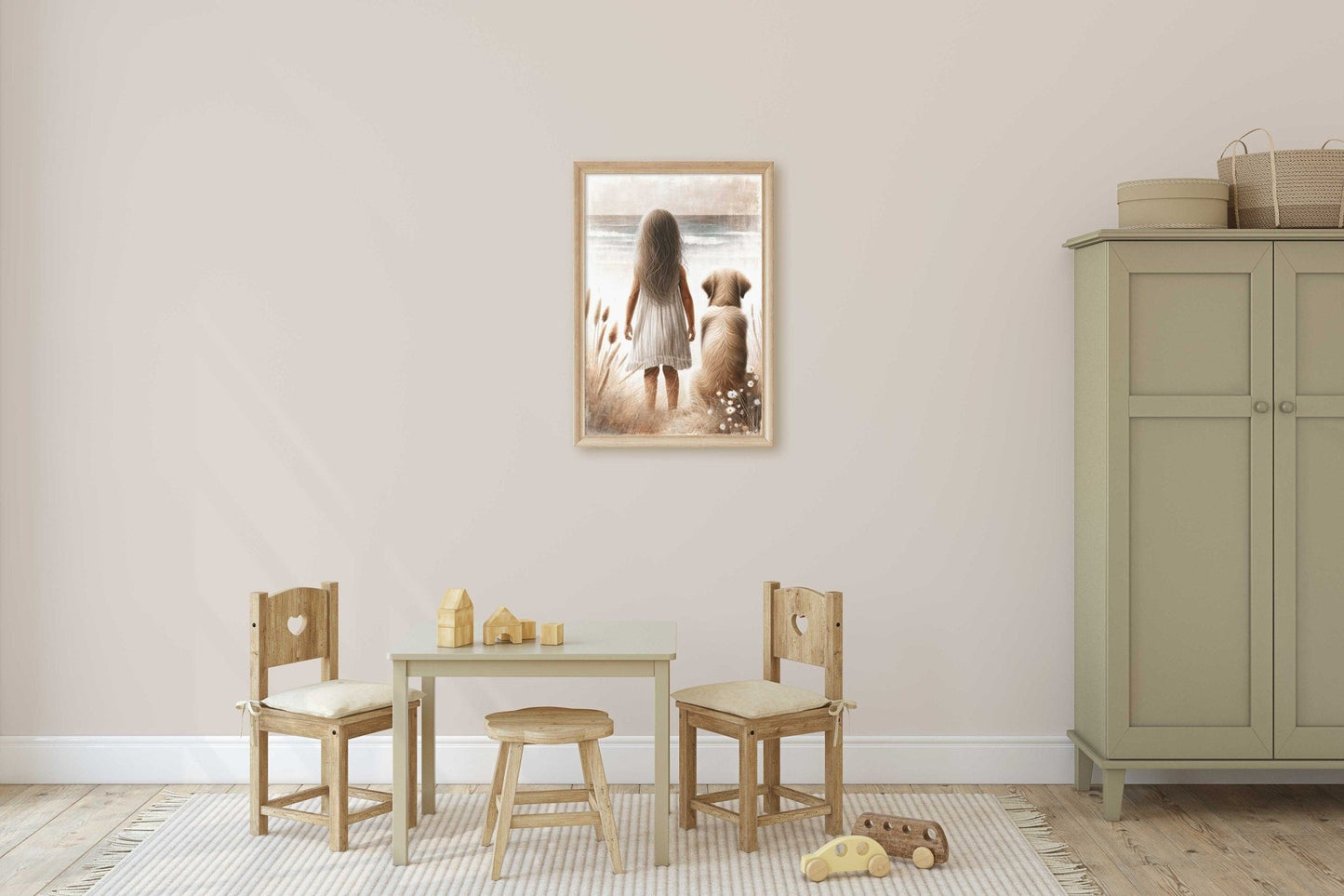 Golden Retriever Wall Art, Girl & Dog Decor, Nursery Painting - WildfieldPrints