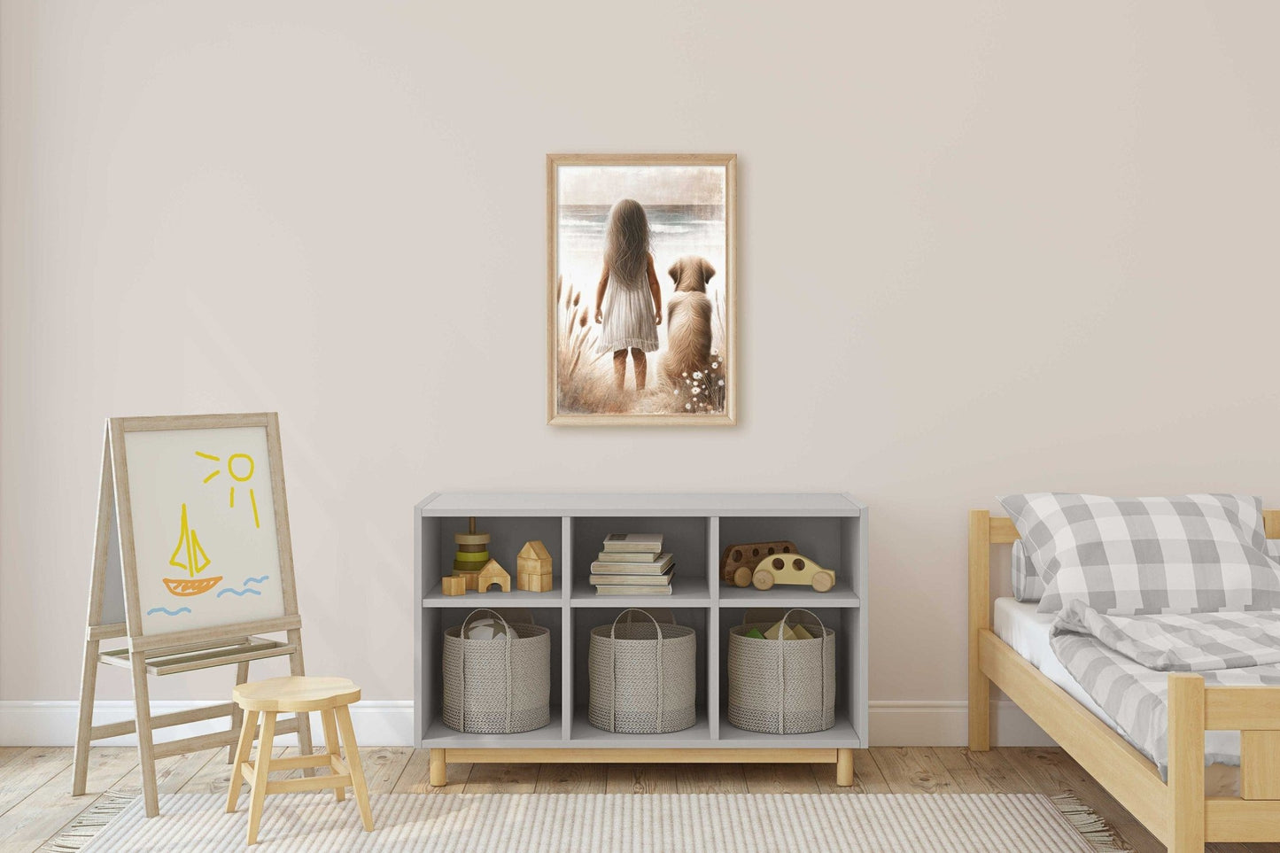 Golden Retriever Wall Art, Girl & Dog Decor, Nursery Painting - WildfieldPrints