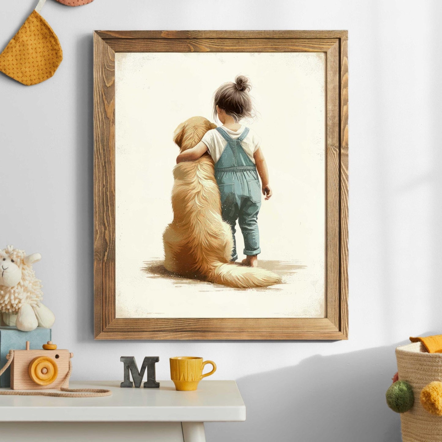 Golden Retriever Wall Art, Girl's Nursery Decor, Whimsical Golden Retriever - WildfieldPrints