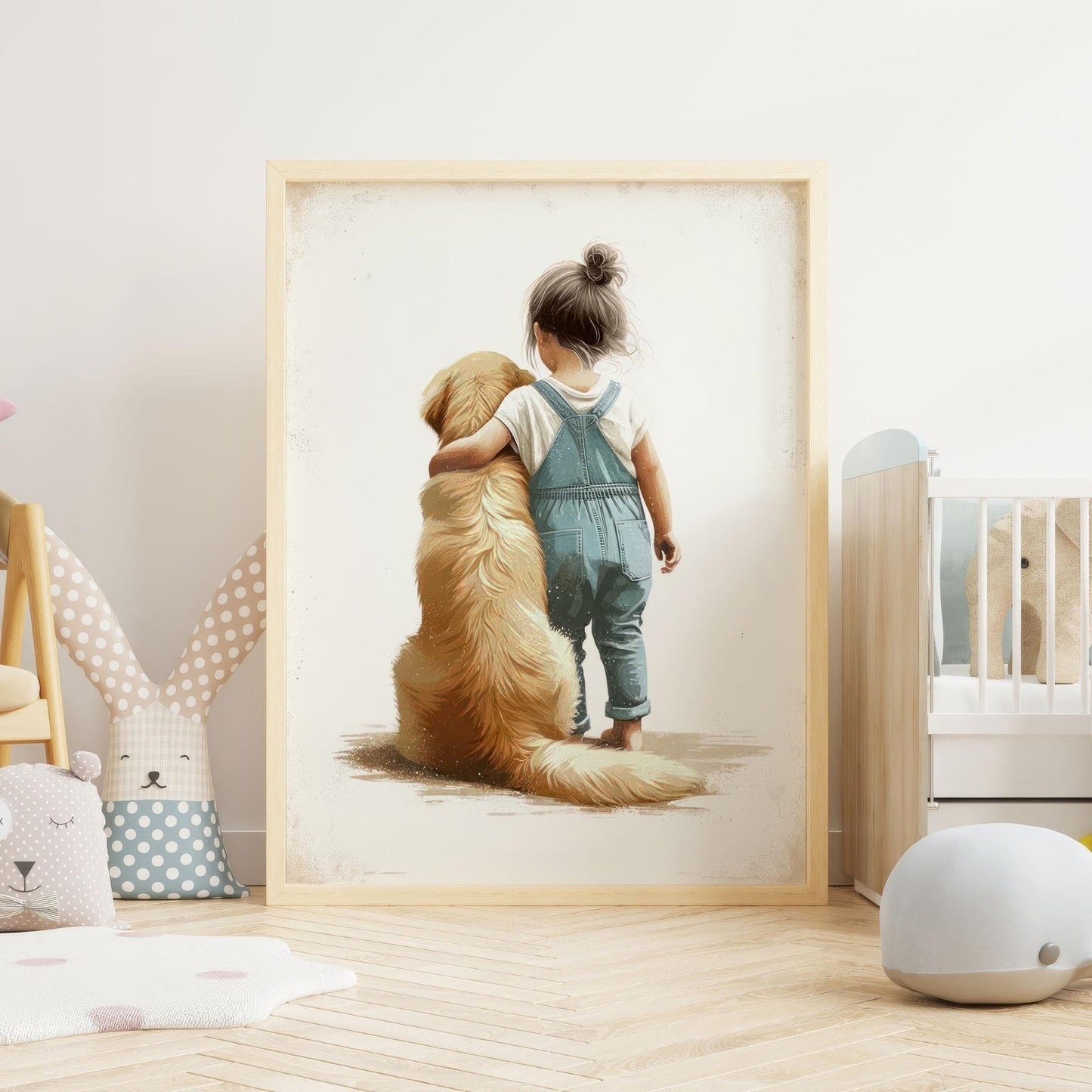 Golden Retriever Wall Art, Girl's Nursery Decor, Whimsical Golden Retriever - WildfieldPrints
