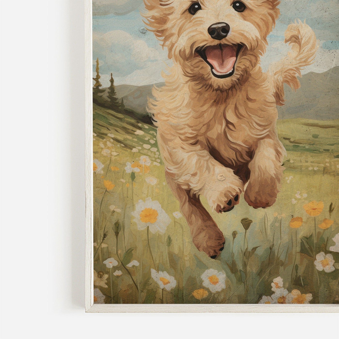 Goldendoodle Art Print, Vintage Dog Decor, Happy Dog Wall Art - WildfieldPrints