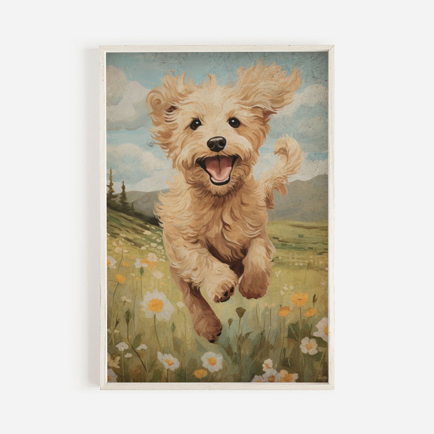 Goldendoodle Art Print, Vintage Dog Decor, Happy Dog Wall Art - WildfieldPrints