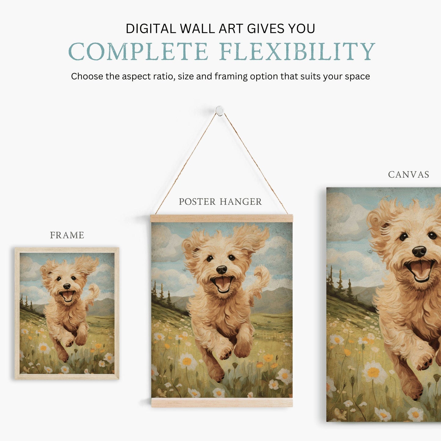 Goldendoodle Art Print, Vintage Dog Decor, Happy Dog Wall Art - WildfieldPrints