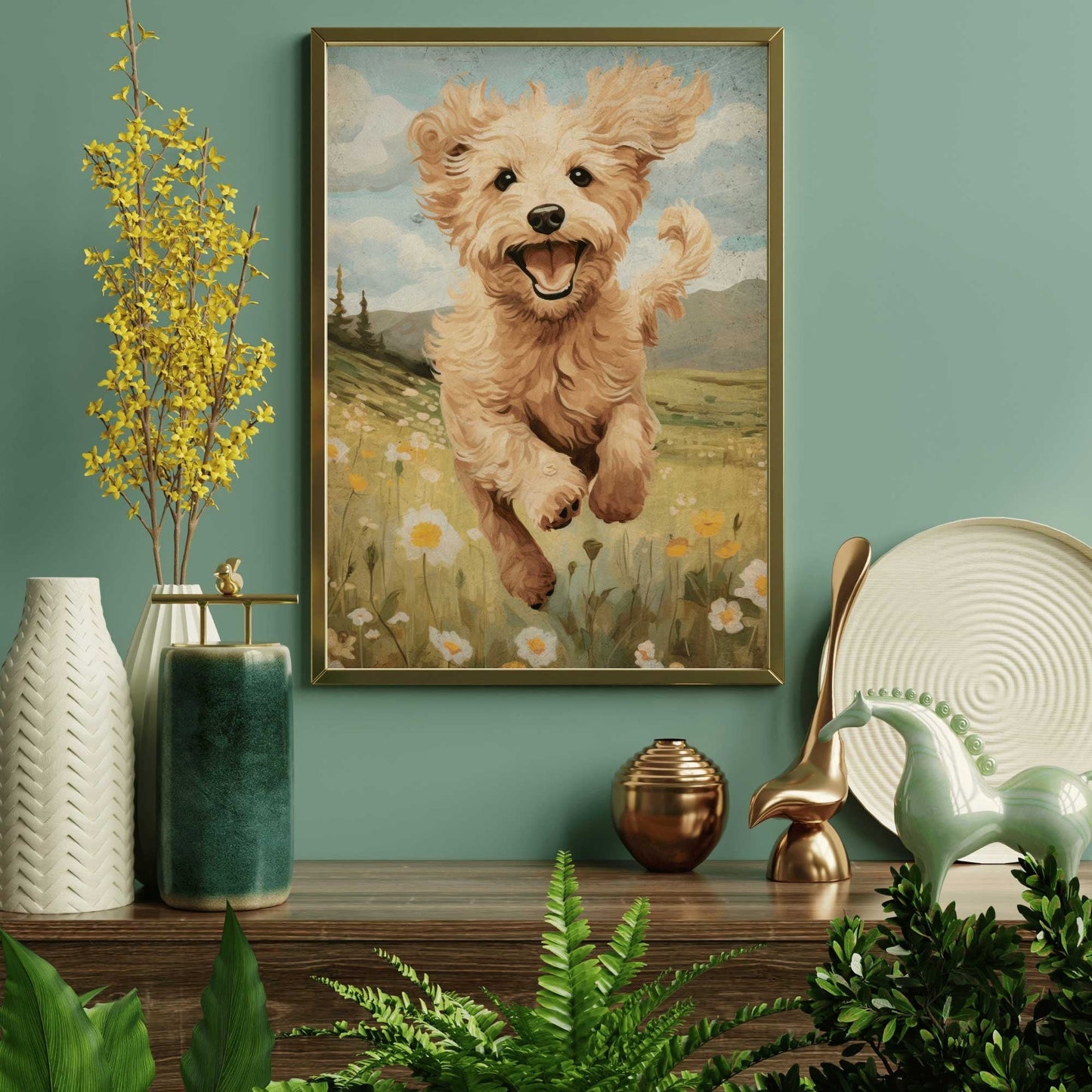 Goldendoodle Art Print, Vintage Dog Decor, Happy Dog Wall Art - WildfieldPrints